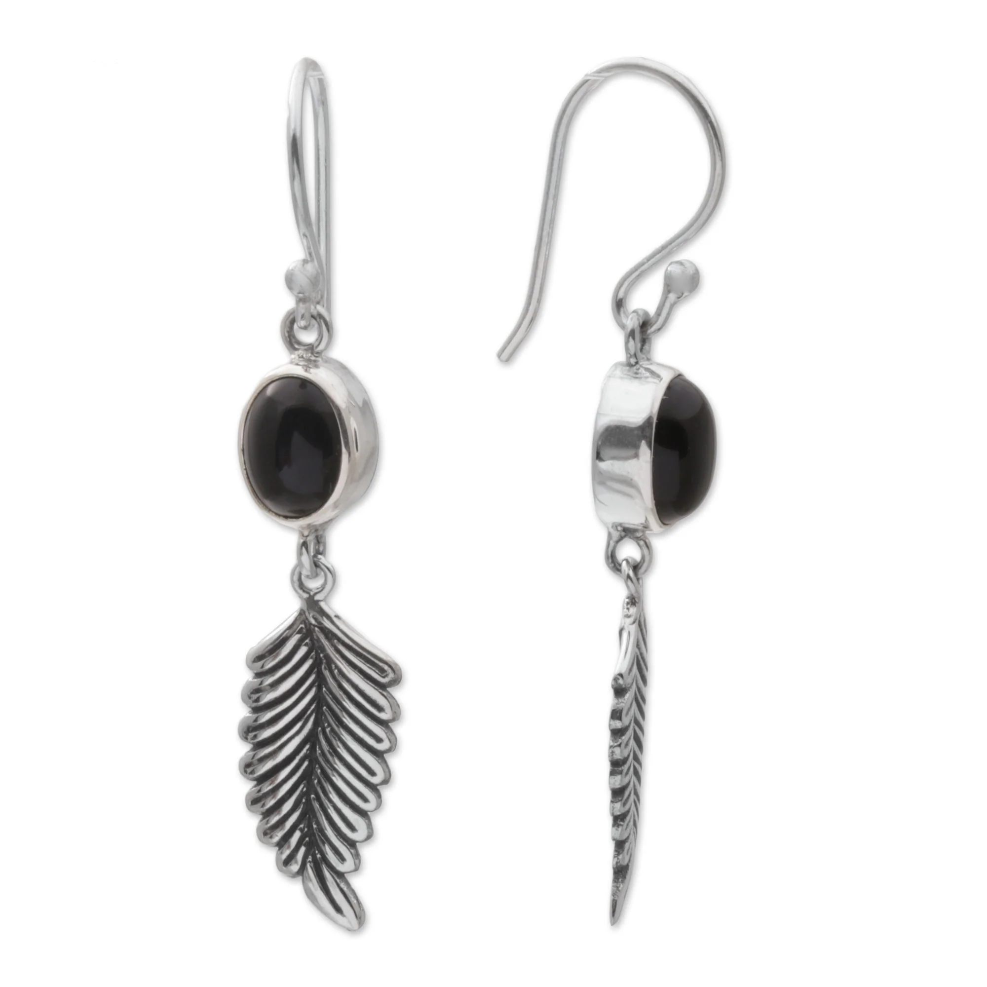 Passionate Hope Balinese 925 Sterling Silver Feather Earrings with Onyx - Image 5