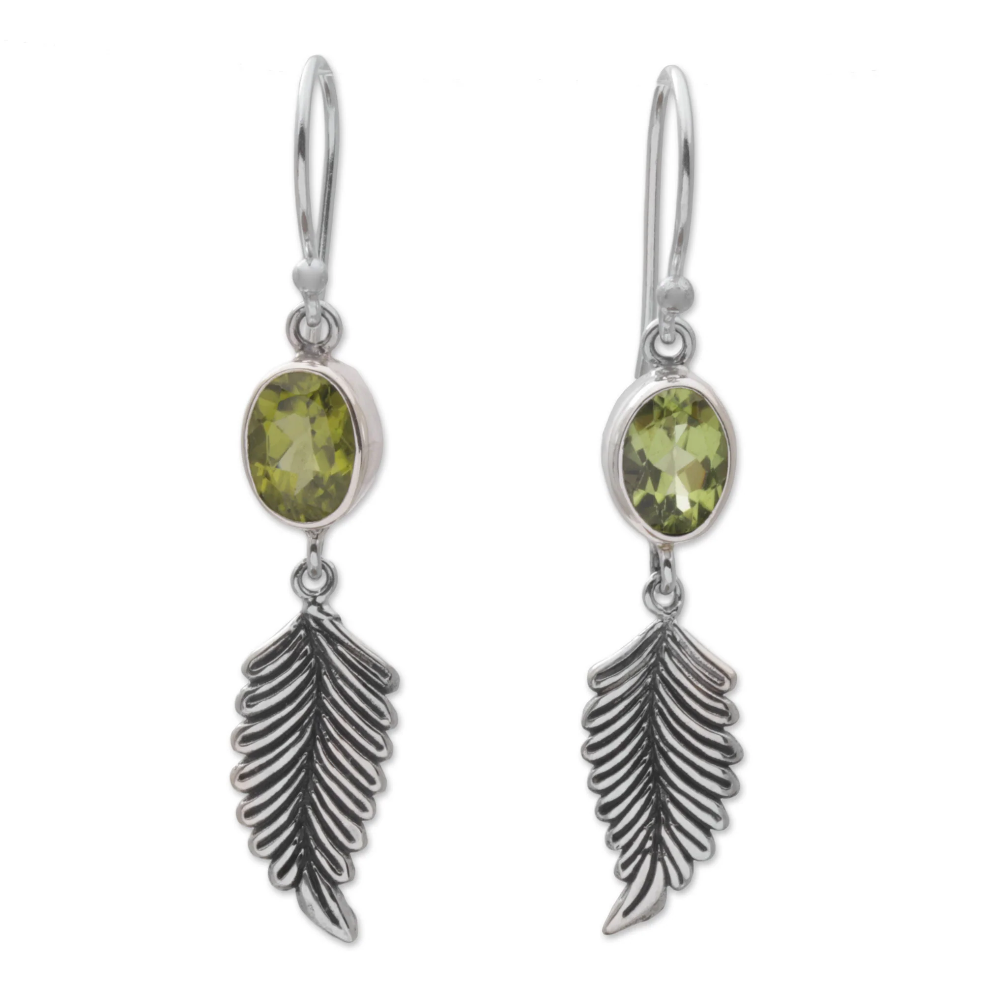 Passionate Hope Balinese 925 Sterling Silver Feather Earrings with Peridot - Image 2