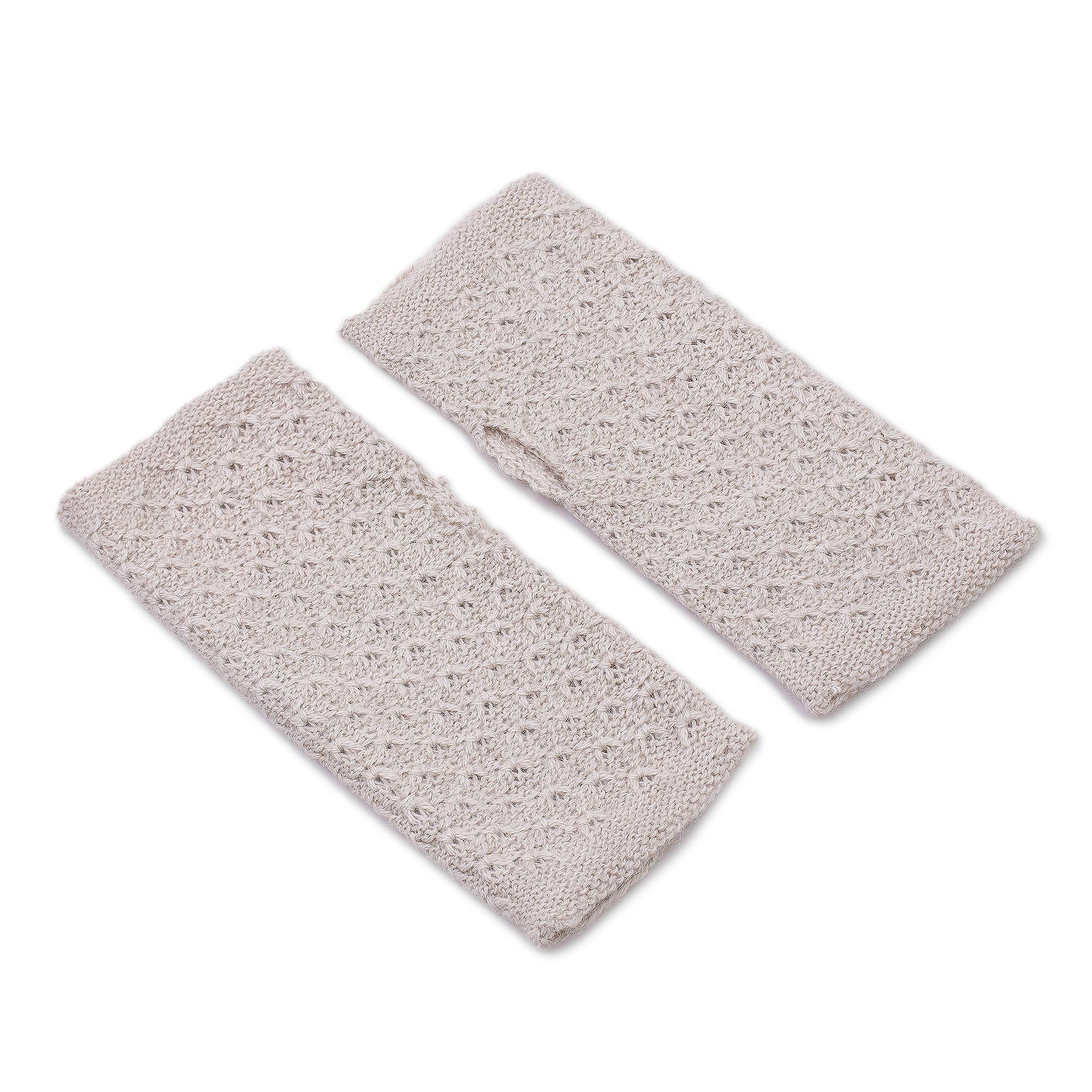 Passionate Pattern in Ivory Patterned 100% Baby Alpaca Fingerless Mitts in Ivory - Image 2