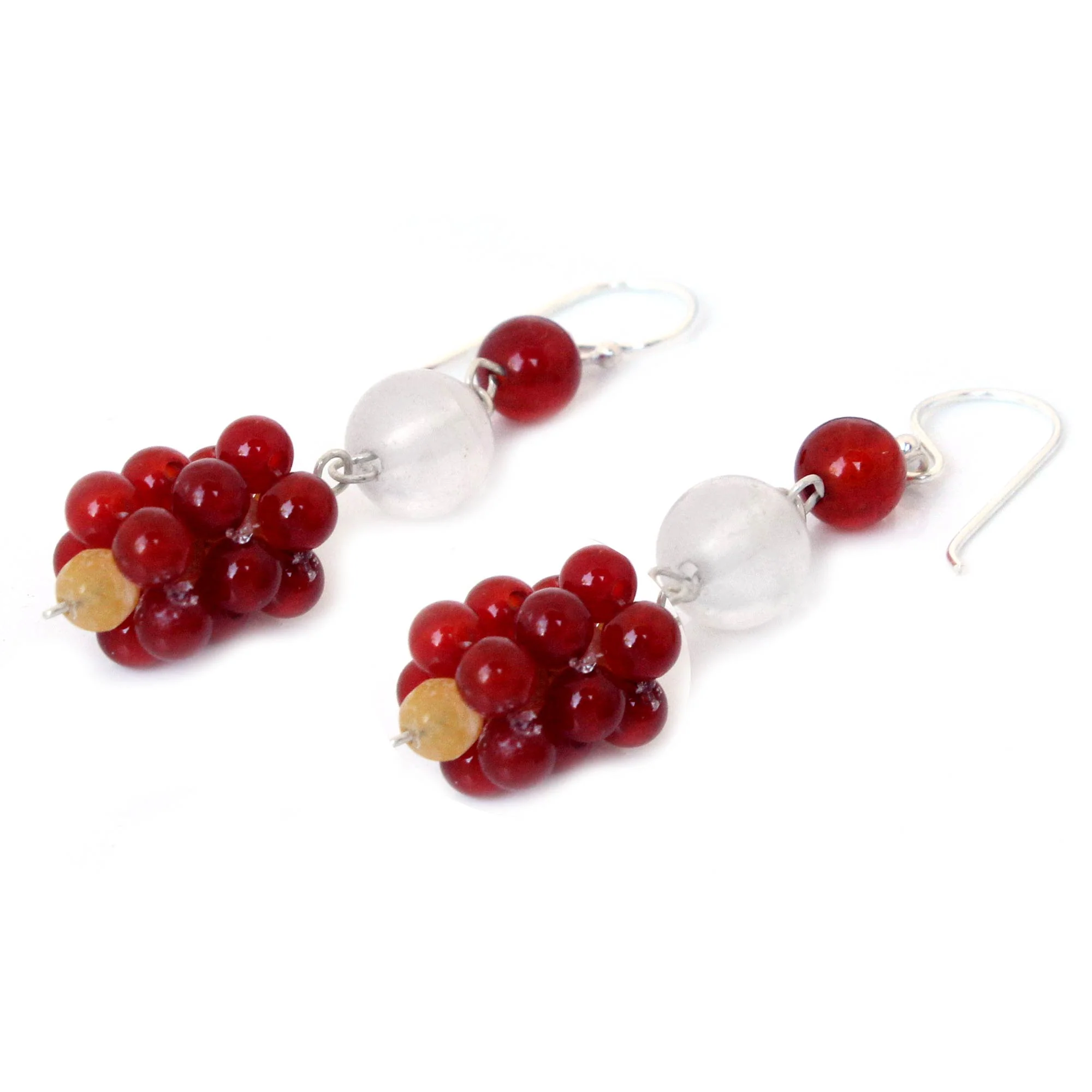 Passion's Promise Thai Carnelian and Quartz Dangle Earrings - Image 3