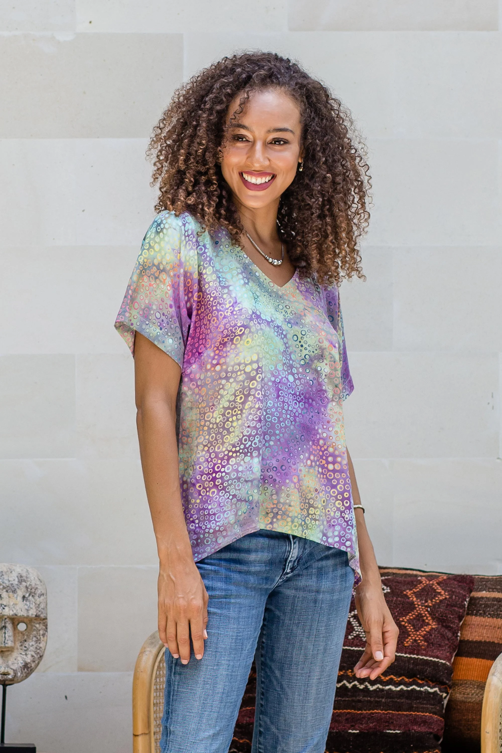 Pastel Bubbles Pastel Batik Hi-Low Rayon Blouse - Image 3