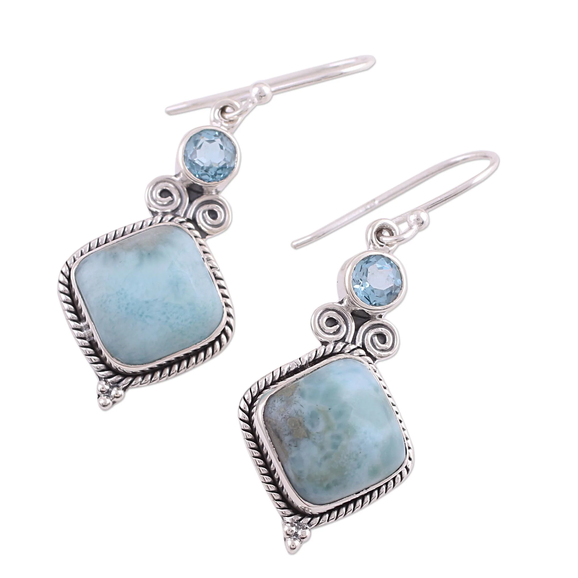Pastel Seas Blue Topaz and Larimar Sterling Silver Dangle Earrings - Image 4