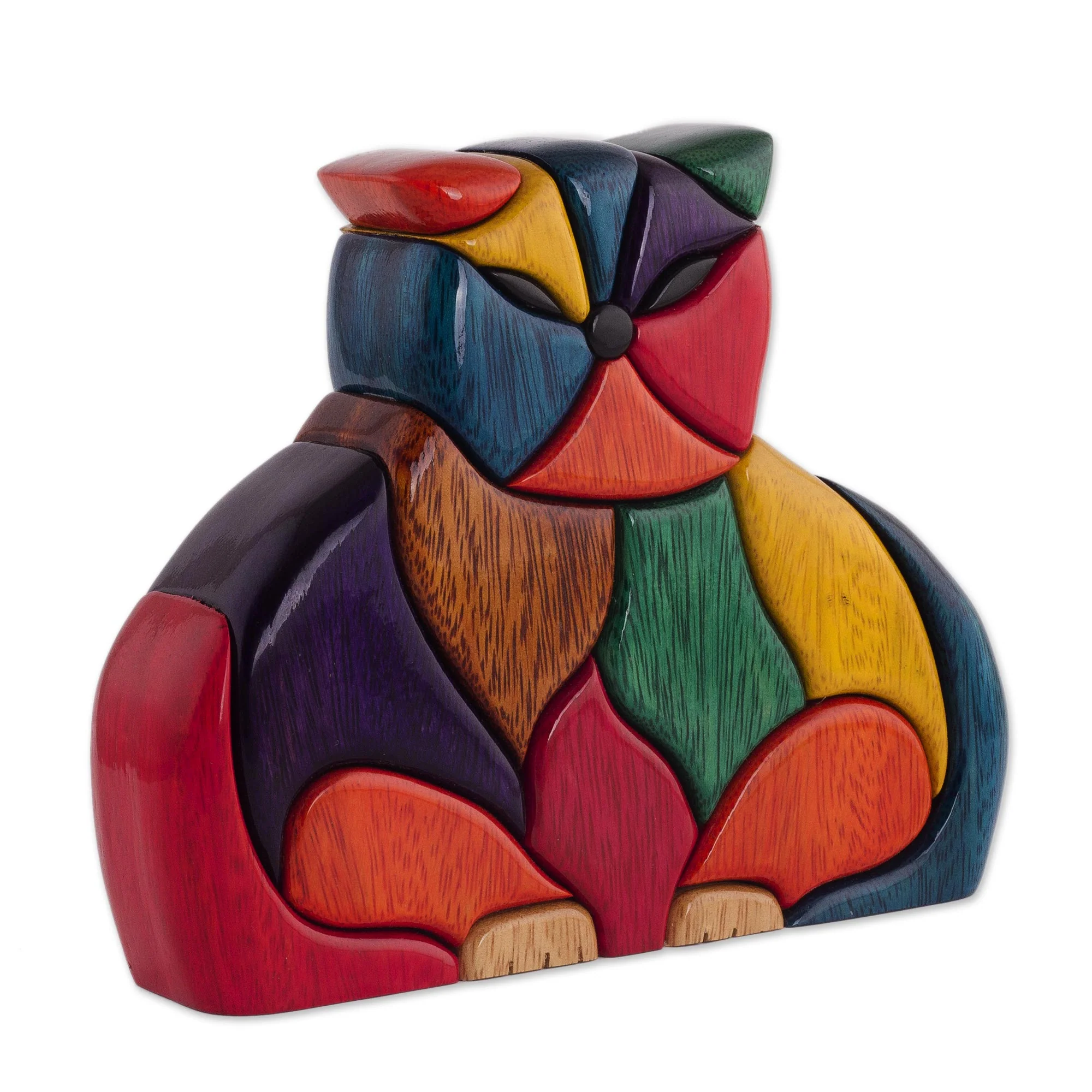 Patchwork Cat Multicolor Ishpingo Wood Sculpture - Image 2