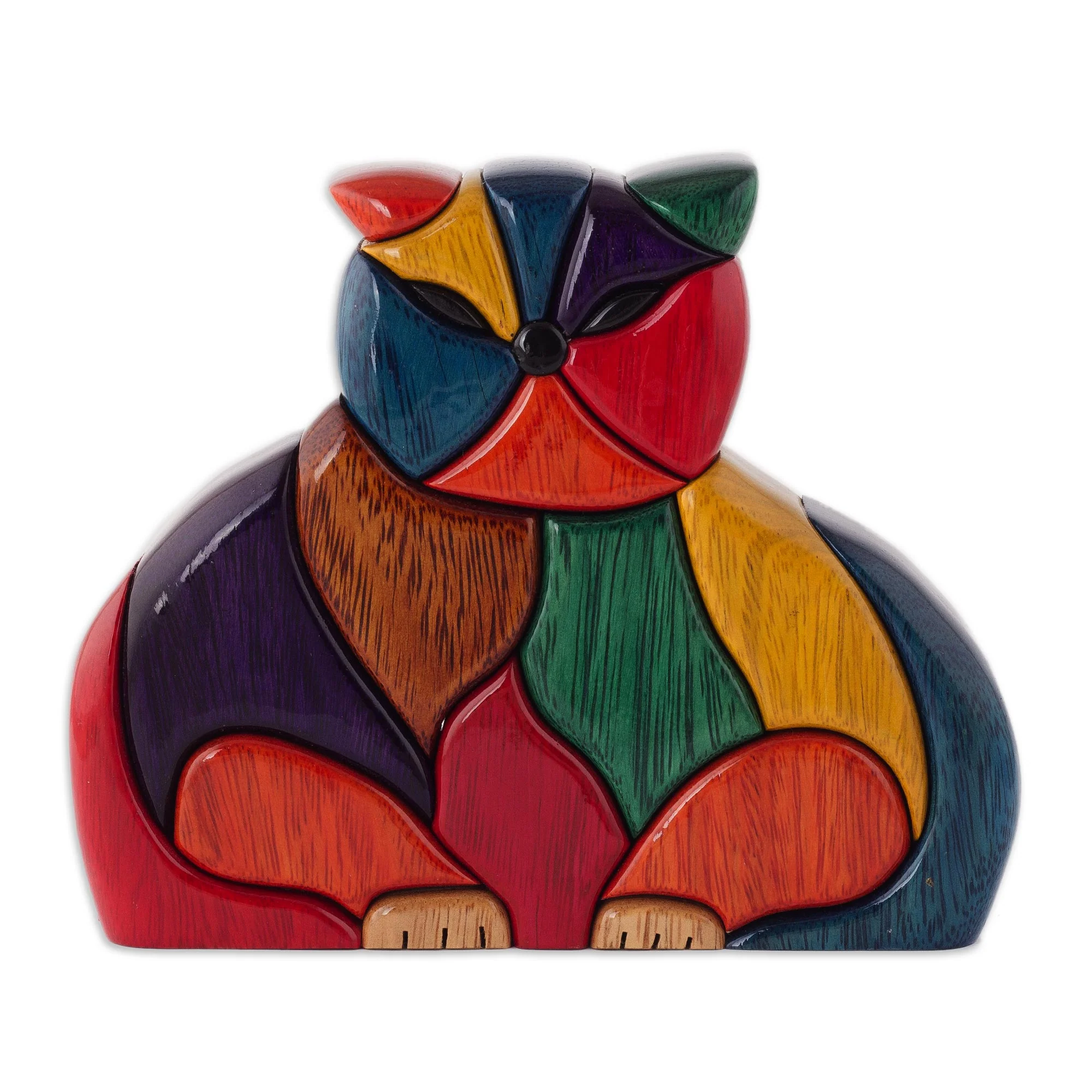 Patchwork Cat Multicolor Ishpingo Wood Sculpture - Image 4
