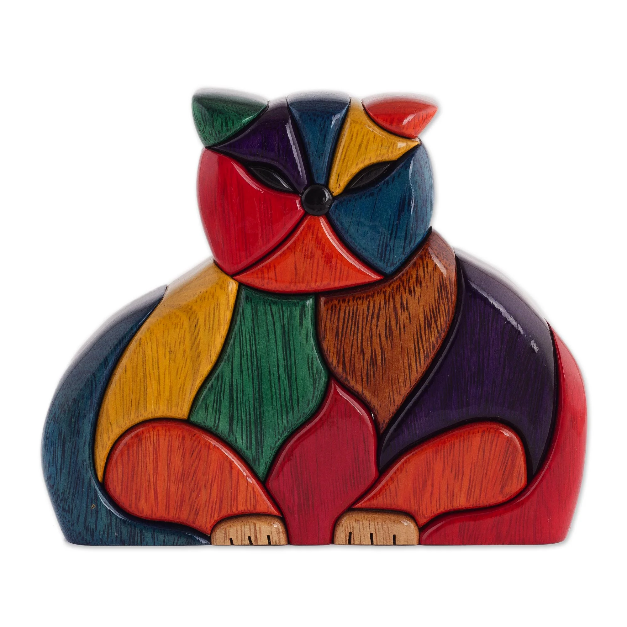 Patchwork Cat Multicolor Ishpingo Wood Sculpture - Image 5