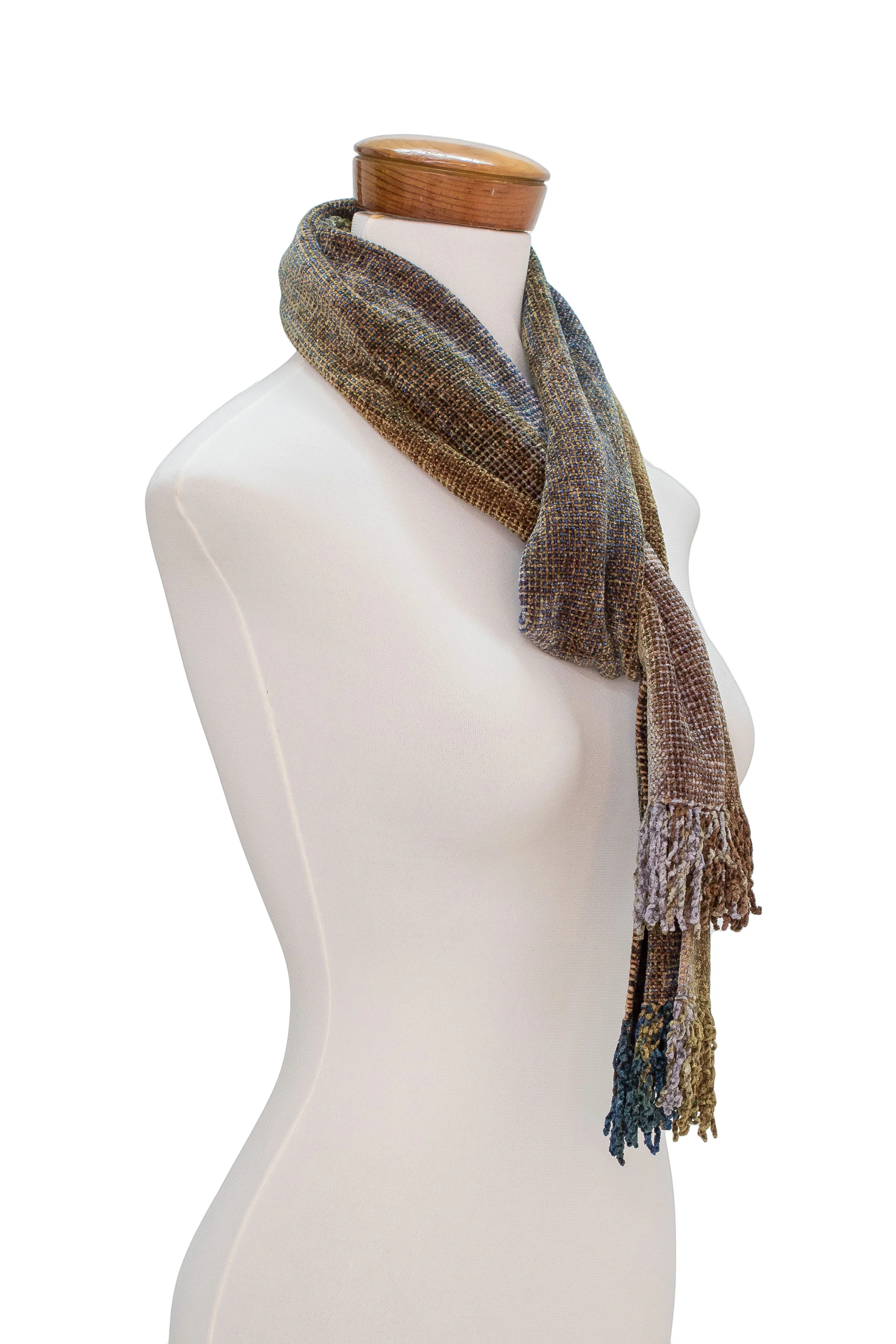 Paths Earth-Tone Rayon Chenille Scarf from Guatemala - Image 3