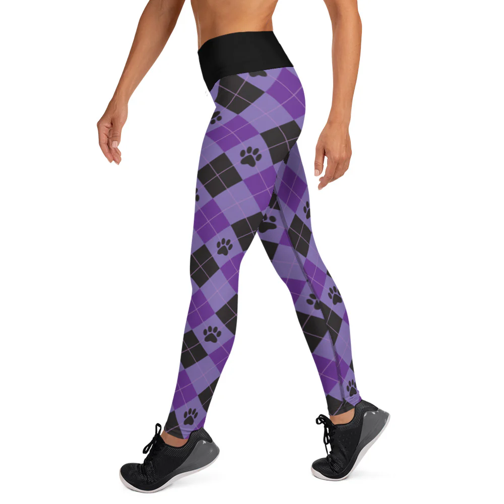Paw Print Argyle Yoga All Over Print Leggings - Image 3