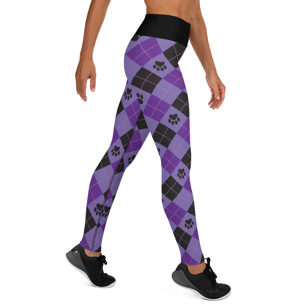 Paw Print Argyle Yoga All Over Print Leggings - Image 4