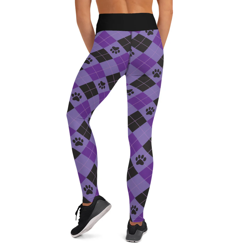 Paw Print Argyle Yoga All Over Print Leggings - Image 5