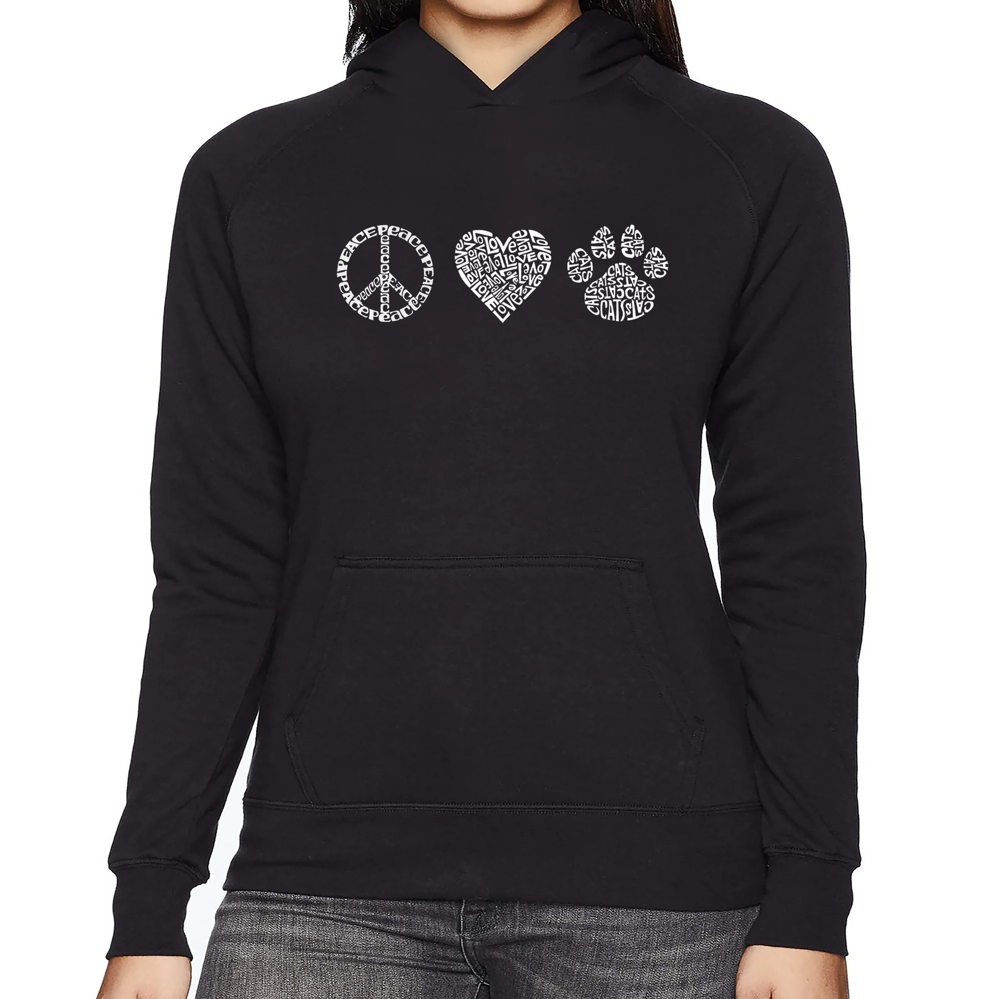 Peace Love Cats  - Women's Word Art Hooded Sweatshirt - Image 2