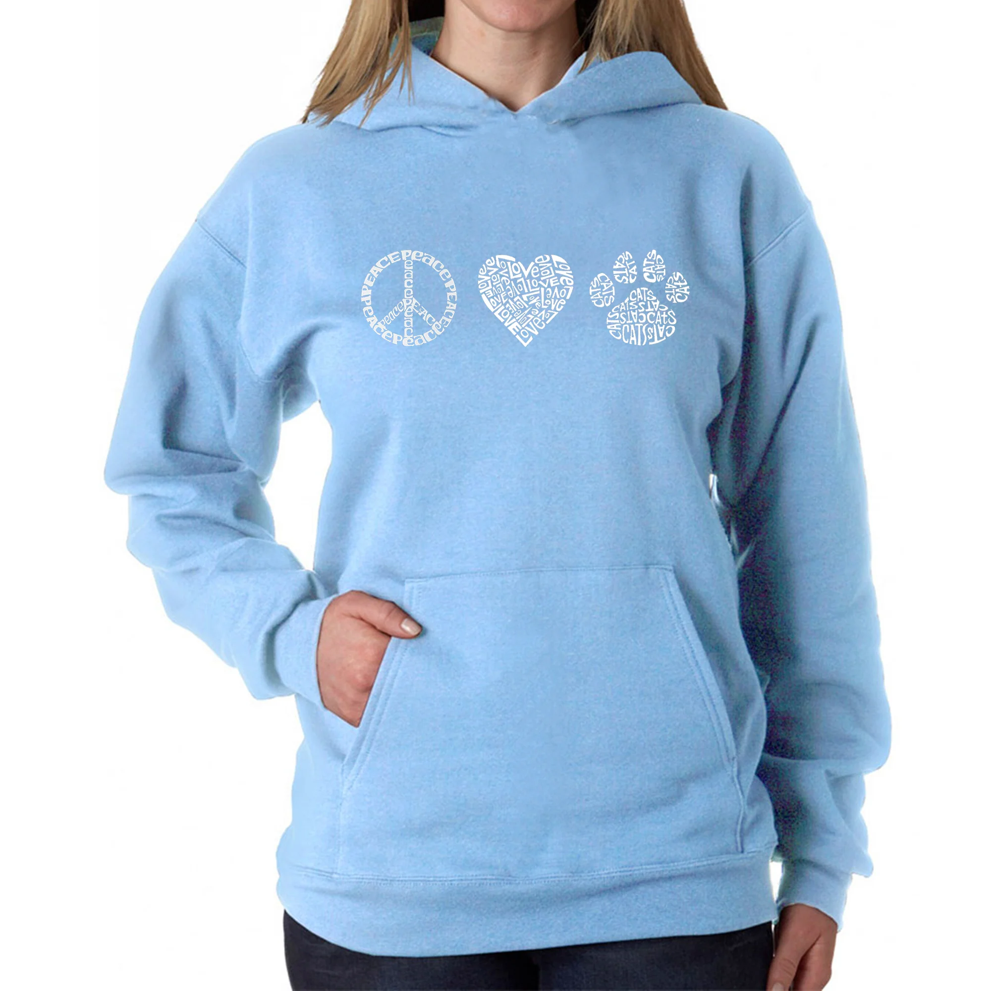 Peace Love Cats  - Women's Word Art Hooded Sweatshirt - Image 3