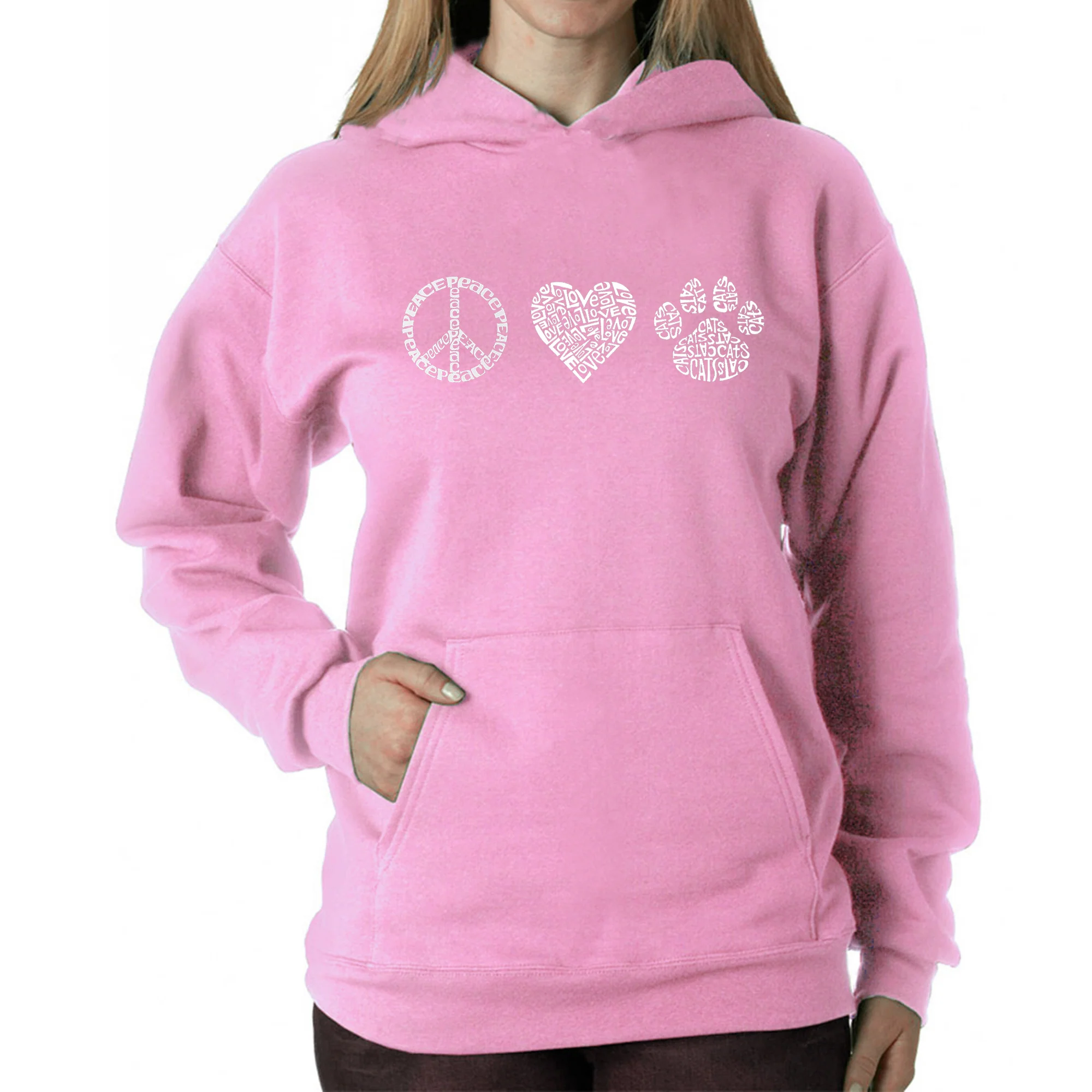 Peace Love Cats  - Women's Word Art Hooded Sweatshirt - Image 4
