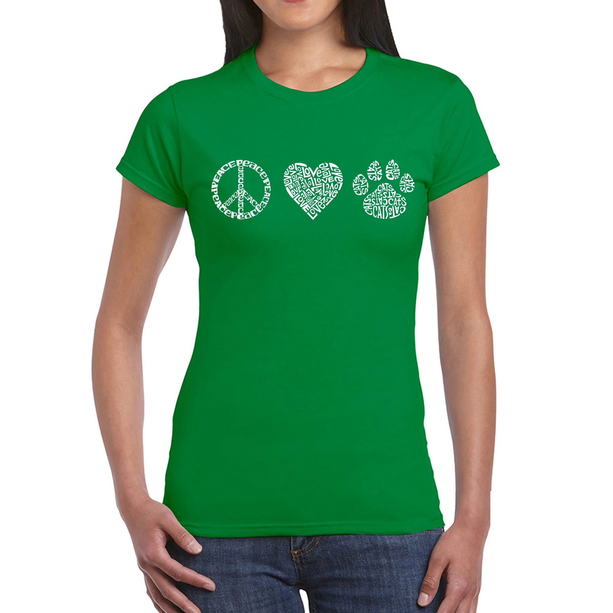 Peace Love Cats - Women's Word Art T-Shirt