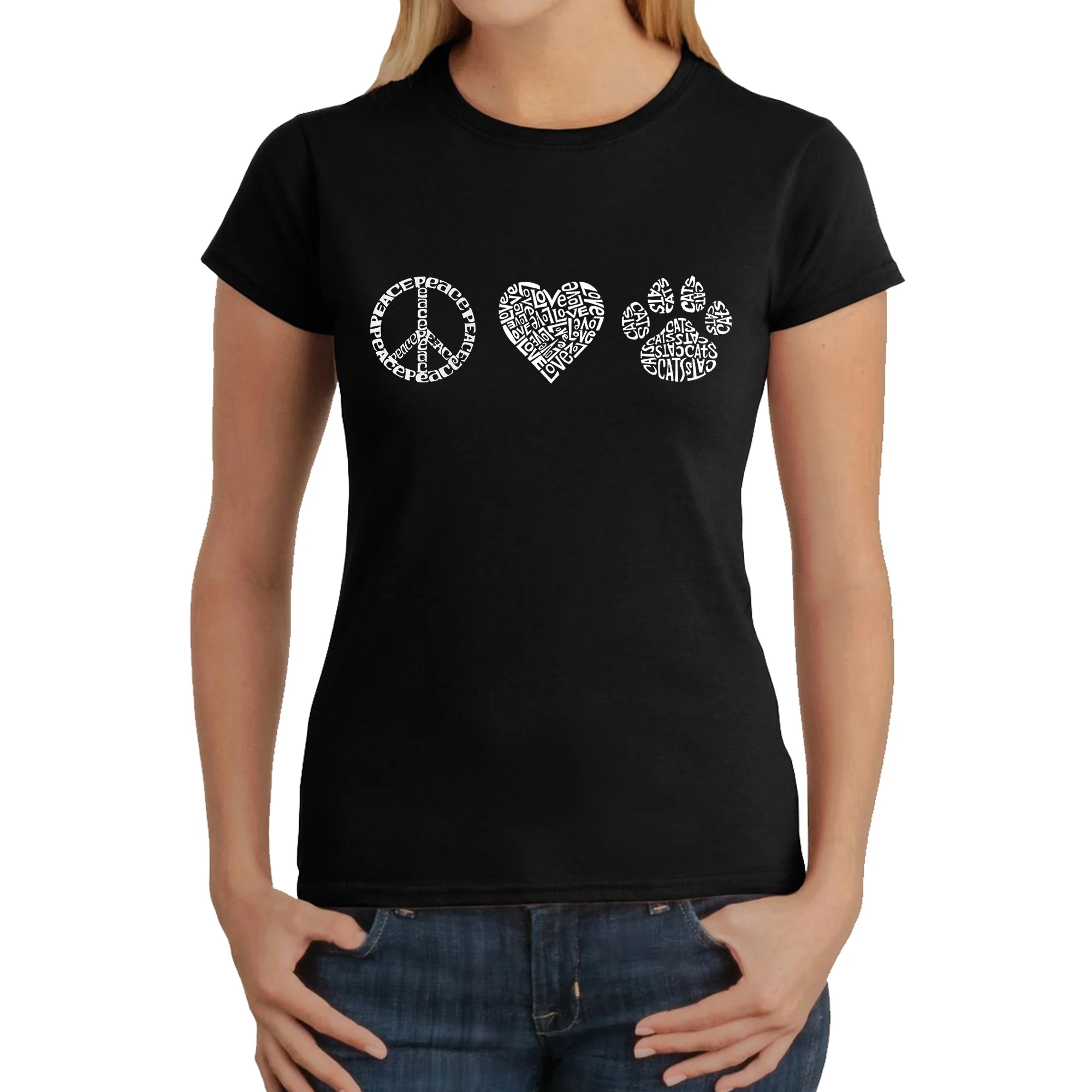 Peace Love Cats - Women's Word Art T-Shirt - Image 2
