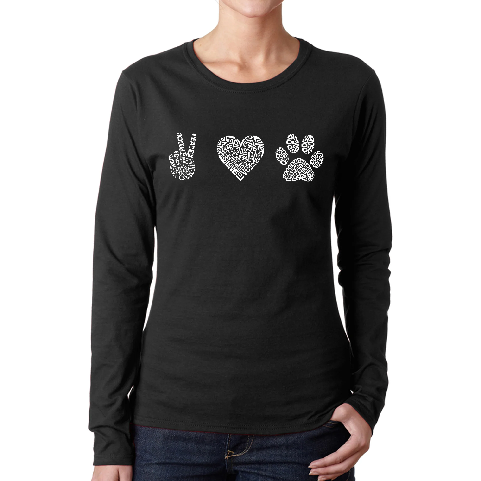 Peace Love Dogs - Women's Word Art Long Sleeve T-Shirt