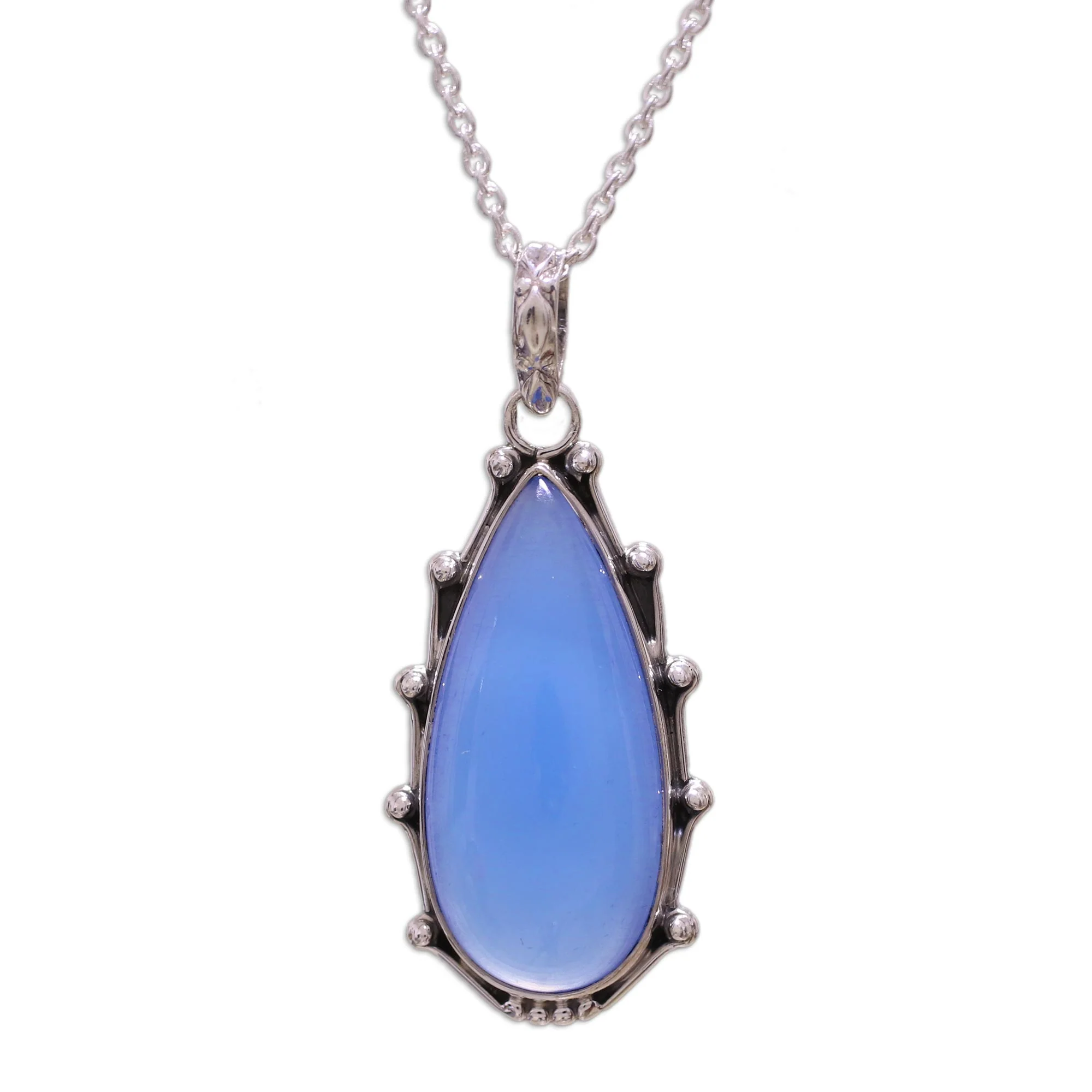 Peaceful Blues Chalcedony and Sterling Silver Pendant Necklace from India - Image 2