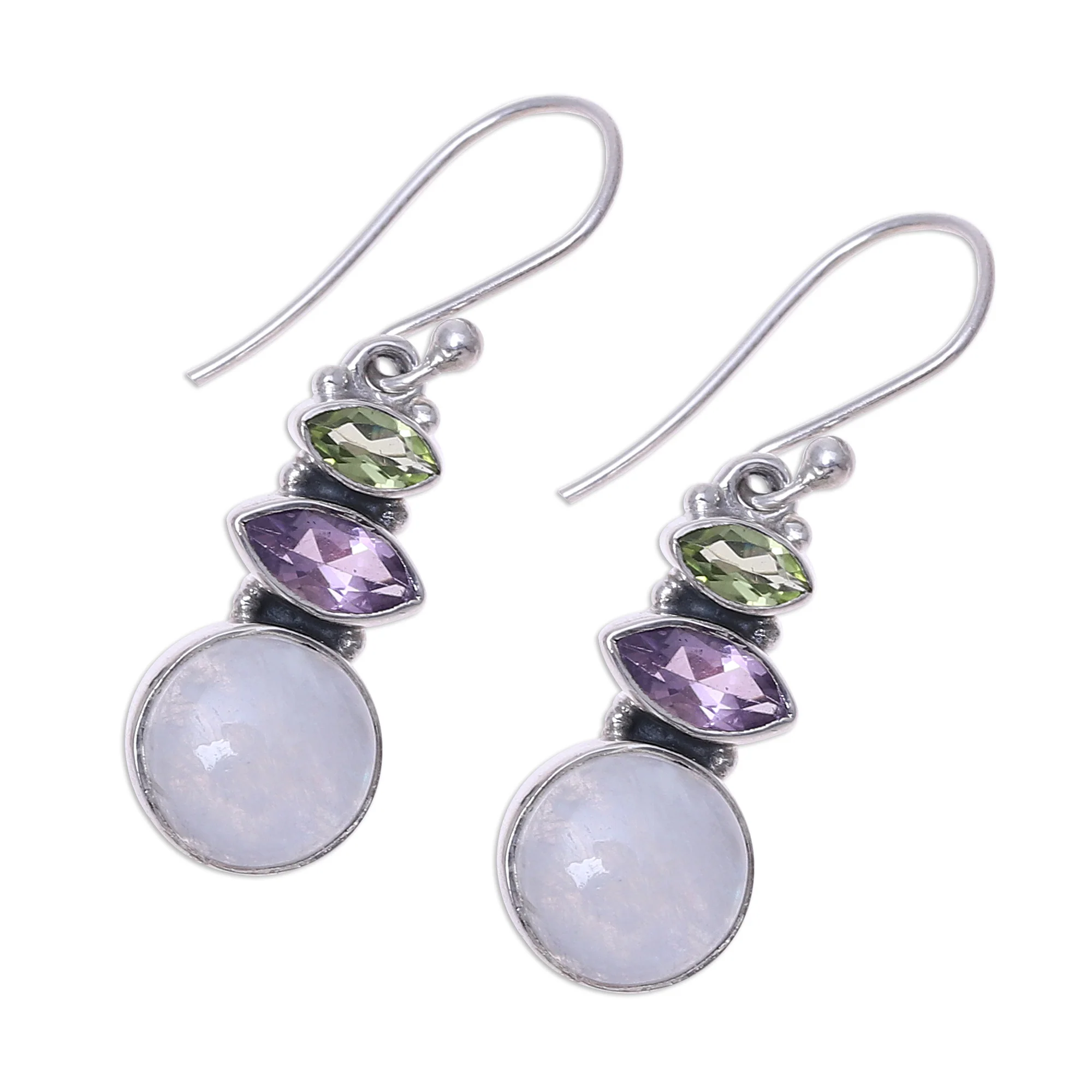 Peaceful Dazzle Multi-Gemstone Dangle Earrings from India - Image 4