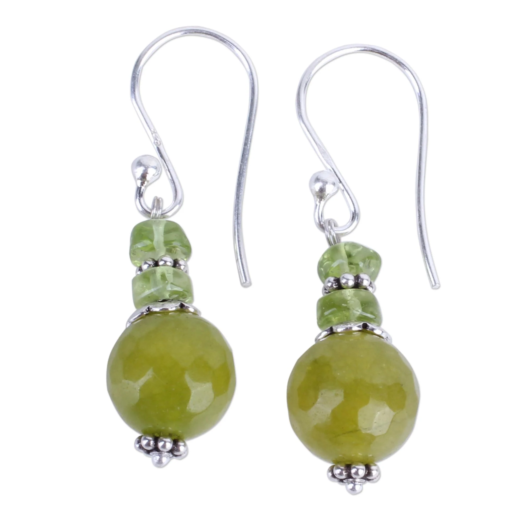 Peaceful Green Multi-Gem Silver Earrings - Image 2