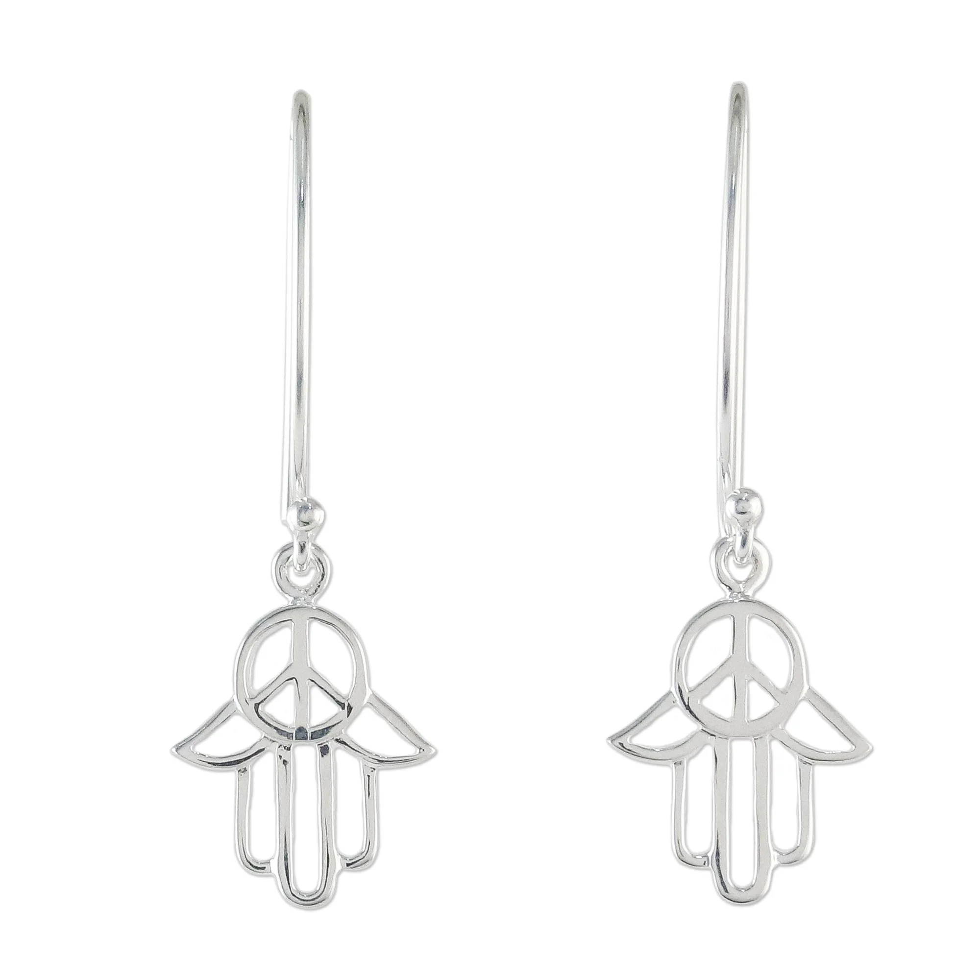 Peaceful Hamsa Sterling Silver Hamsa Peace Sign Earrings from Thailand - Image 2
