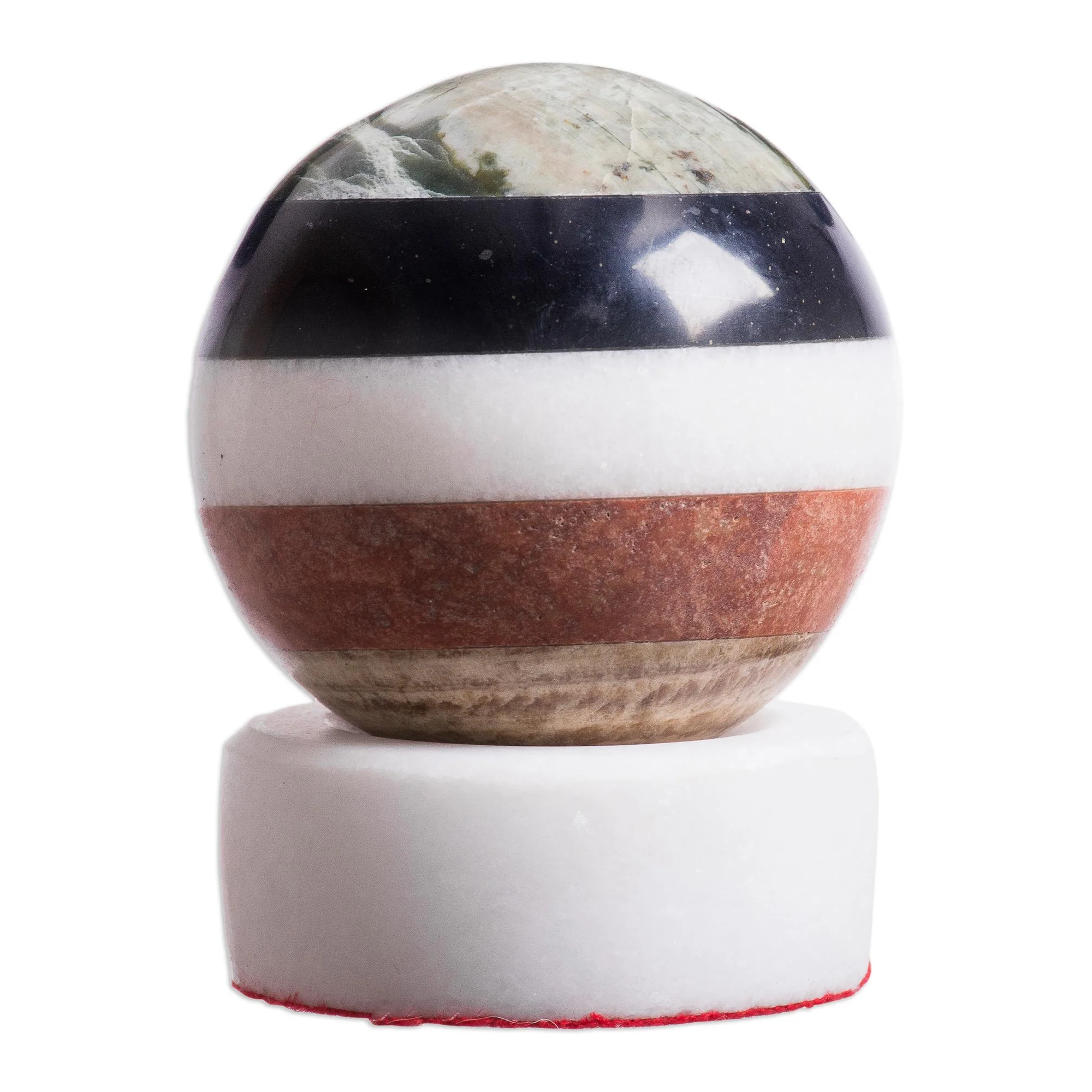 Peaceful Harmony Natural Gemstones Sphere Sculpture with Onyx Stand - Image 2
