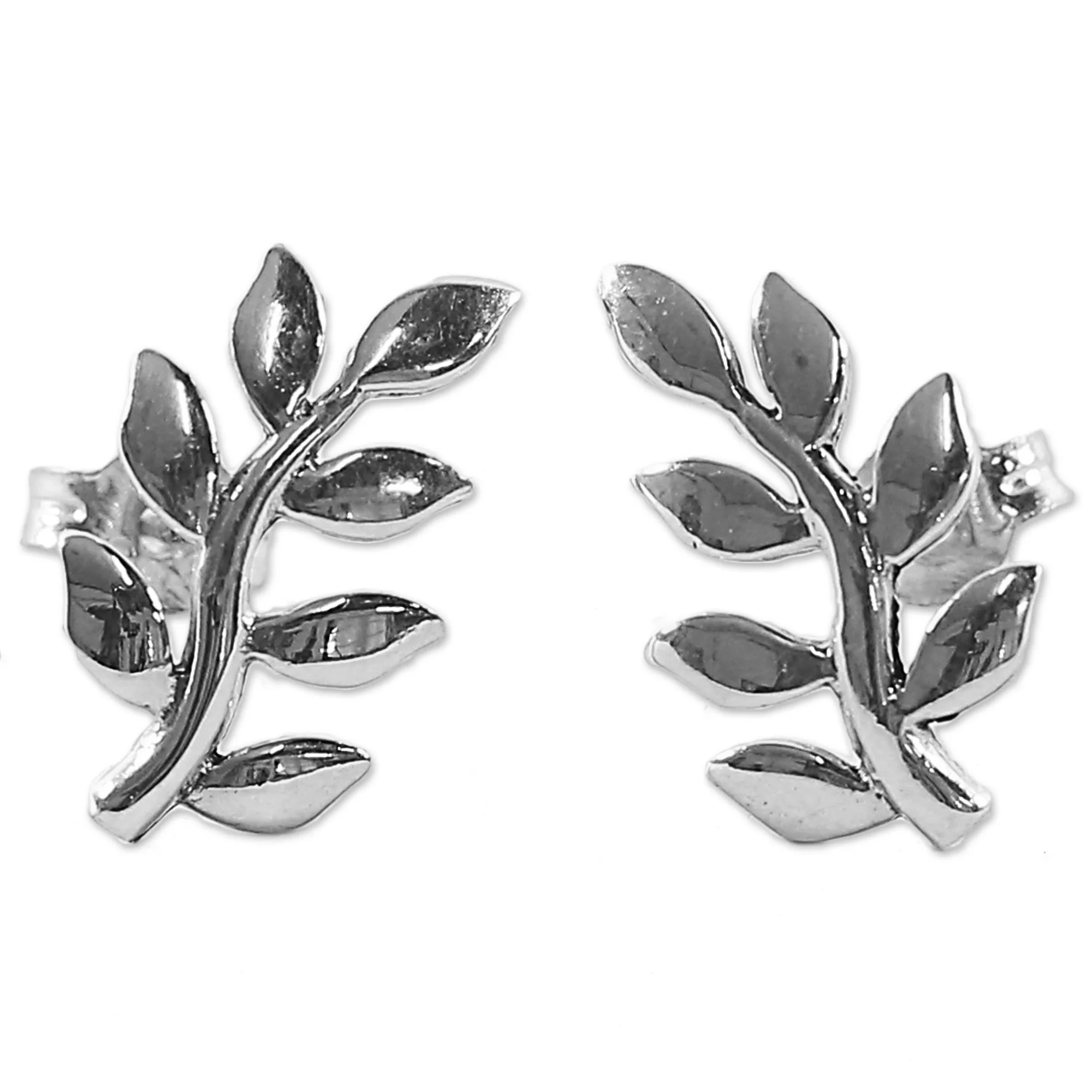Peaceful Leaves Sterling Silver Button Earrings - Image 2