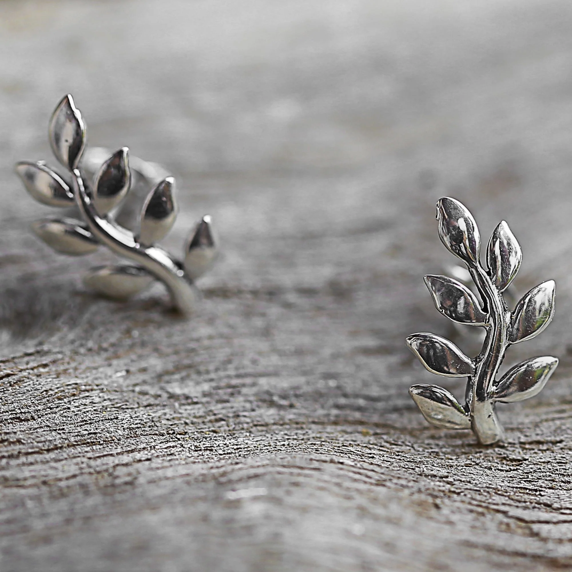 Peaceful Leaves Sterling Silver Button Earrings - Image 3