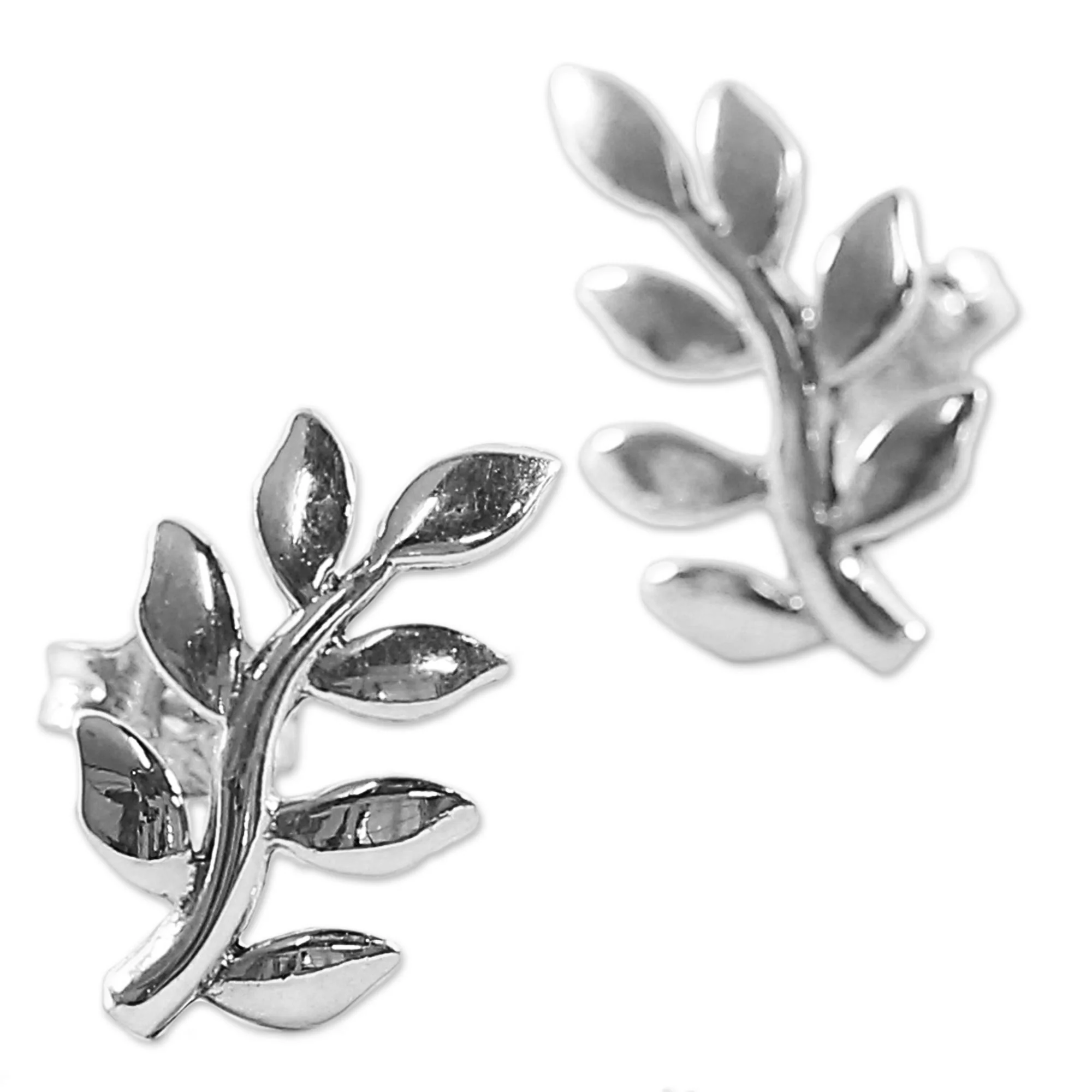 Peaceful Leaves Sterling Silver Button Earrings - Image 5