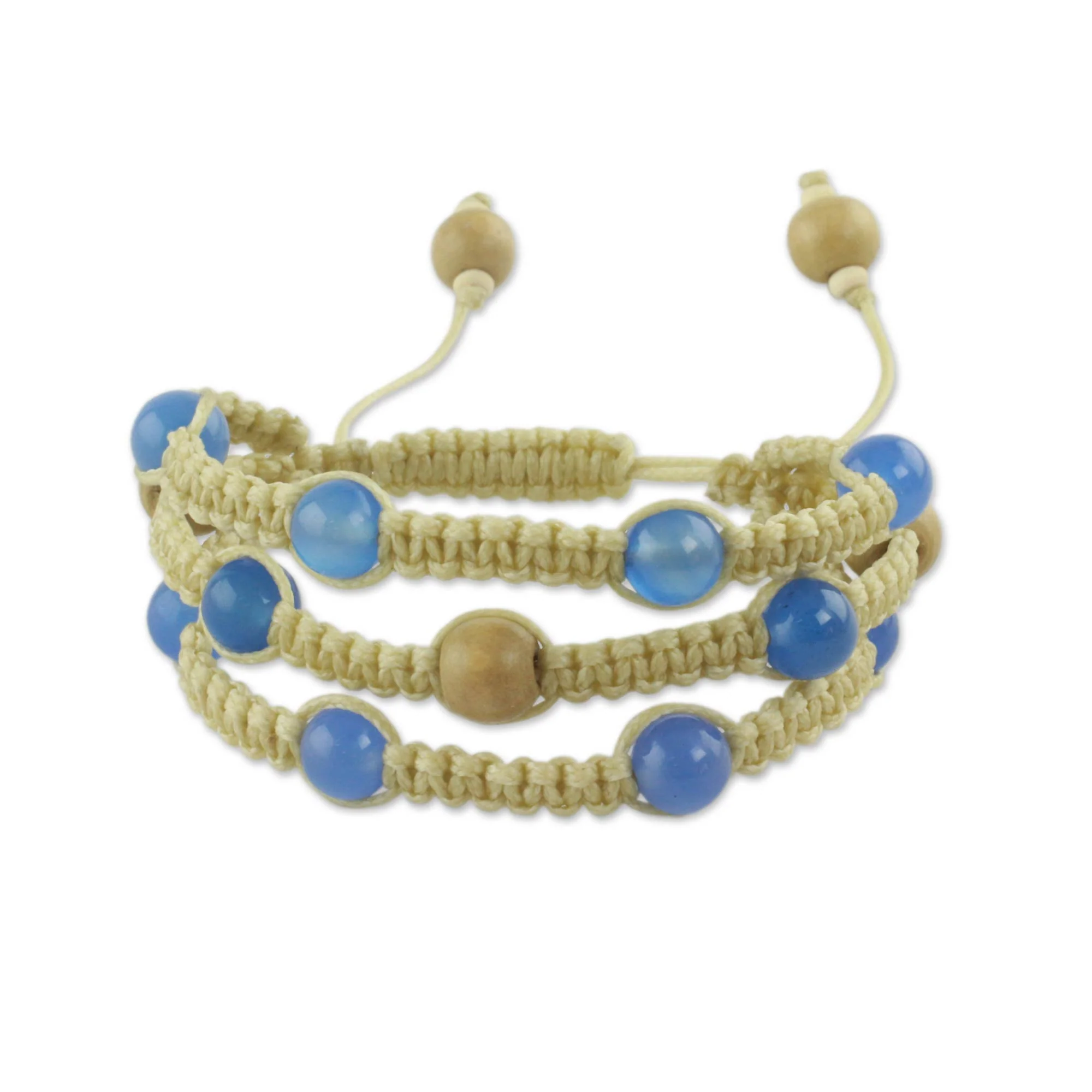 Peaceful Mind Fair Trade Macrame Chalcedony Beaded Bracelet - Image 2