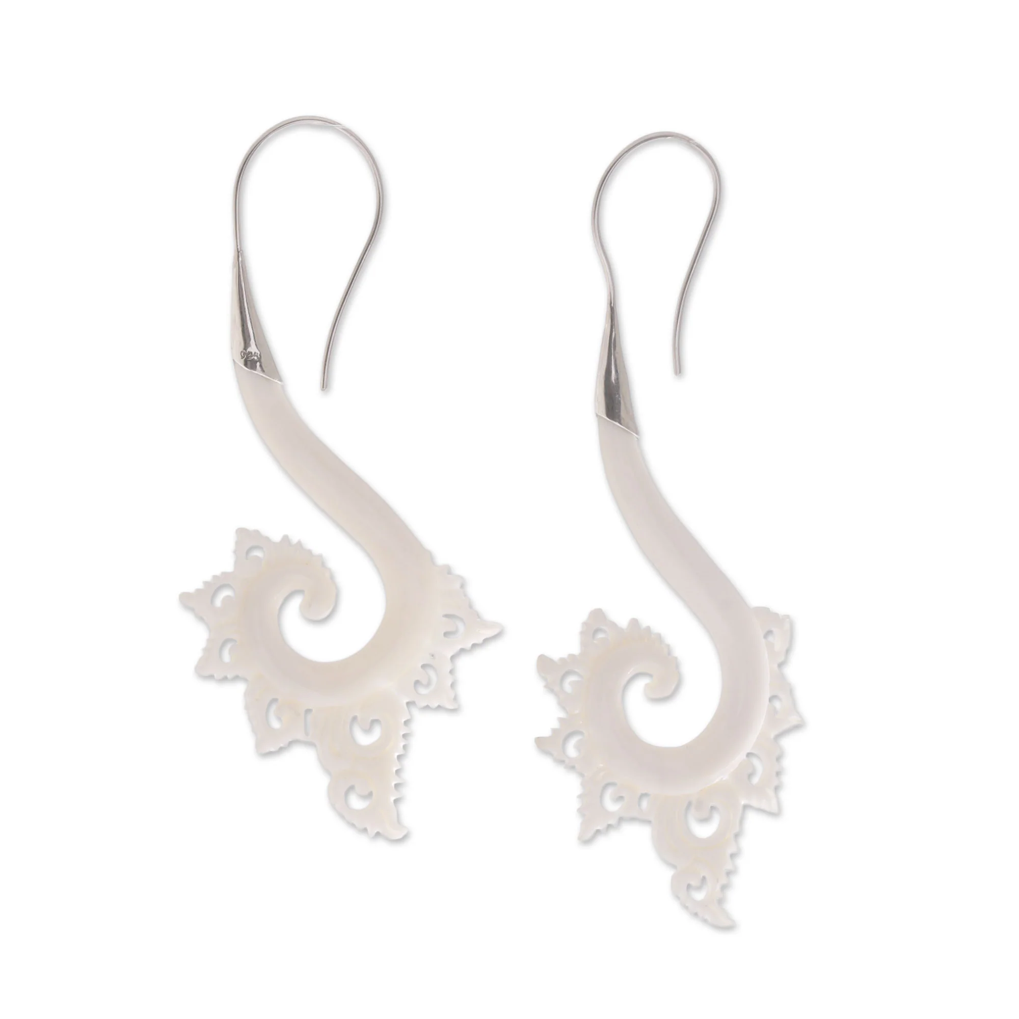 Peaceful Spirals Spiral Motif Bone Drop Earrings Crafted in Bali - Image 2