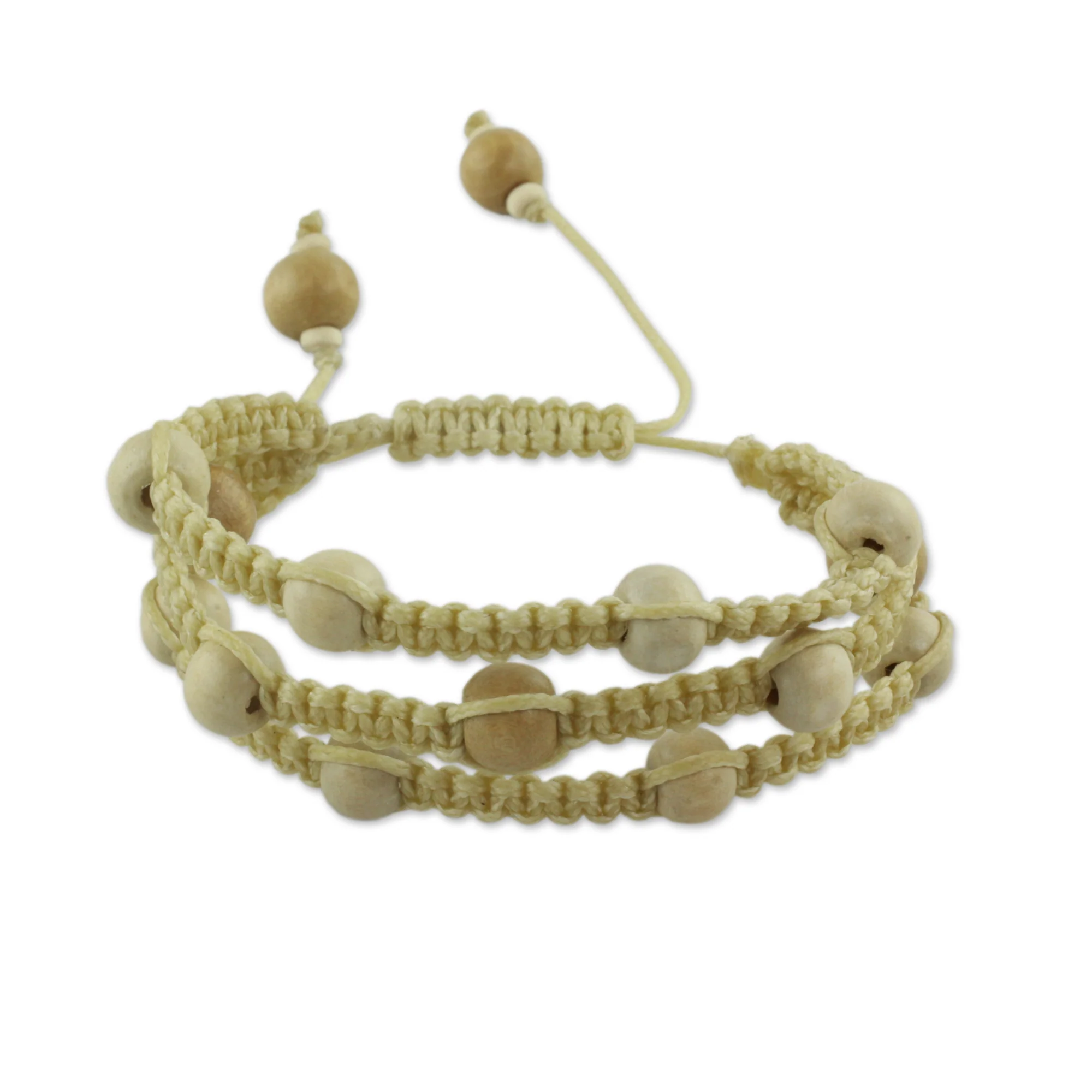 Peaceful Spirit Fair Trade Macrame Wood Bead Shambhala-style Bracelet - Image 2