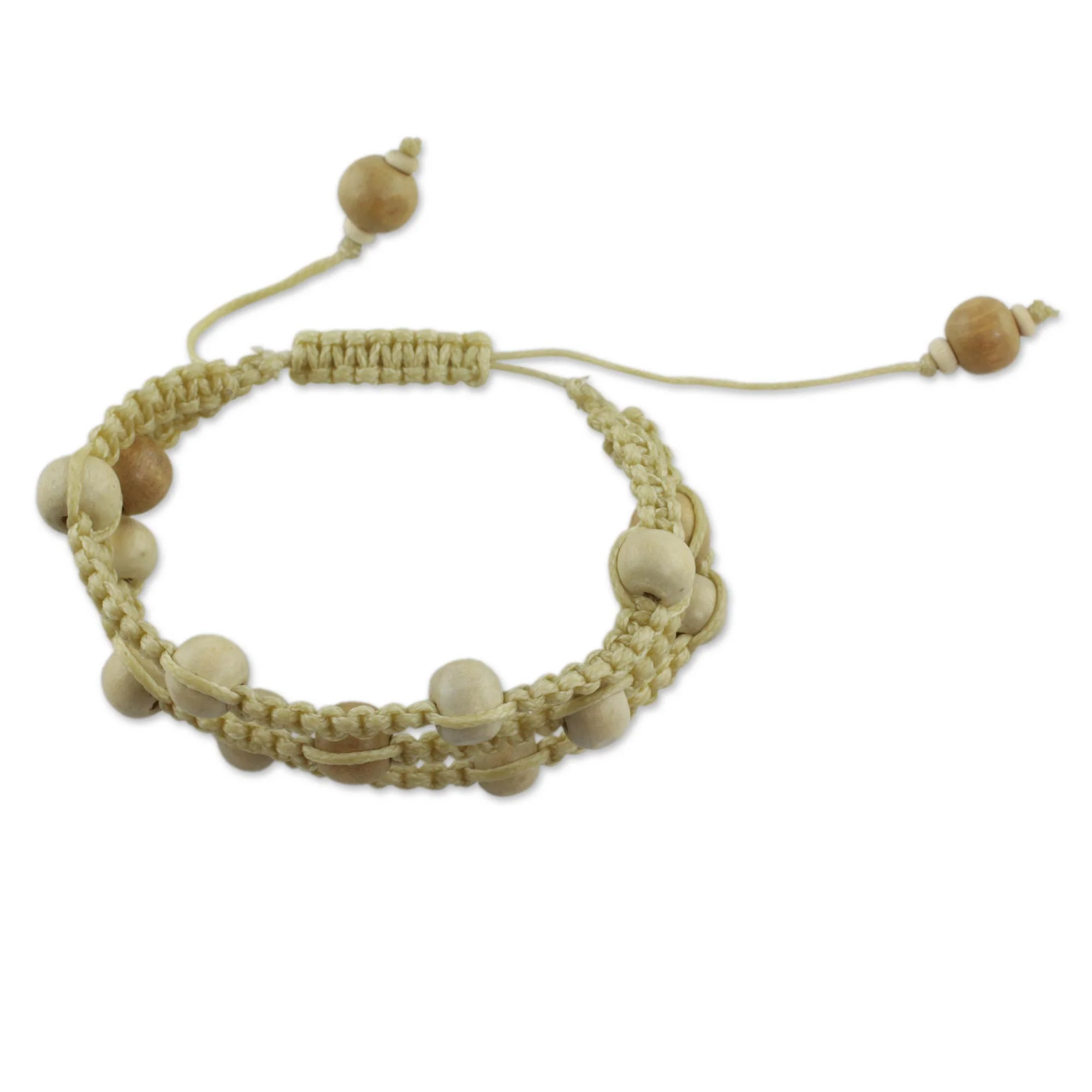 Peaceful Spirit Fair Trade Macrame Wood Bead Shambhala-style Bracelet - Image 3