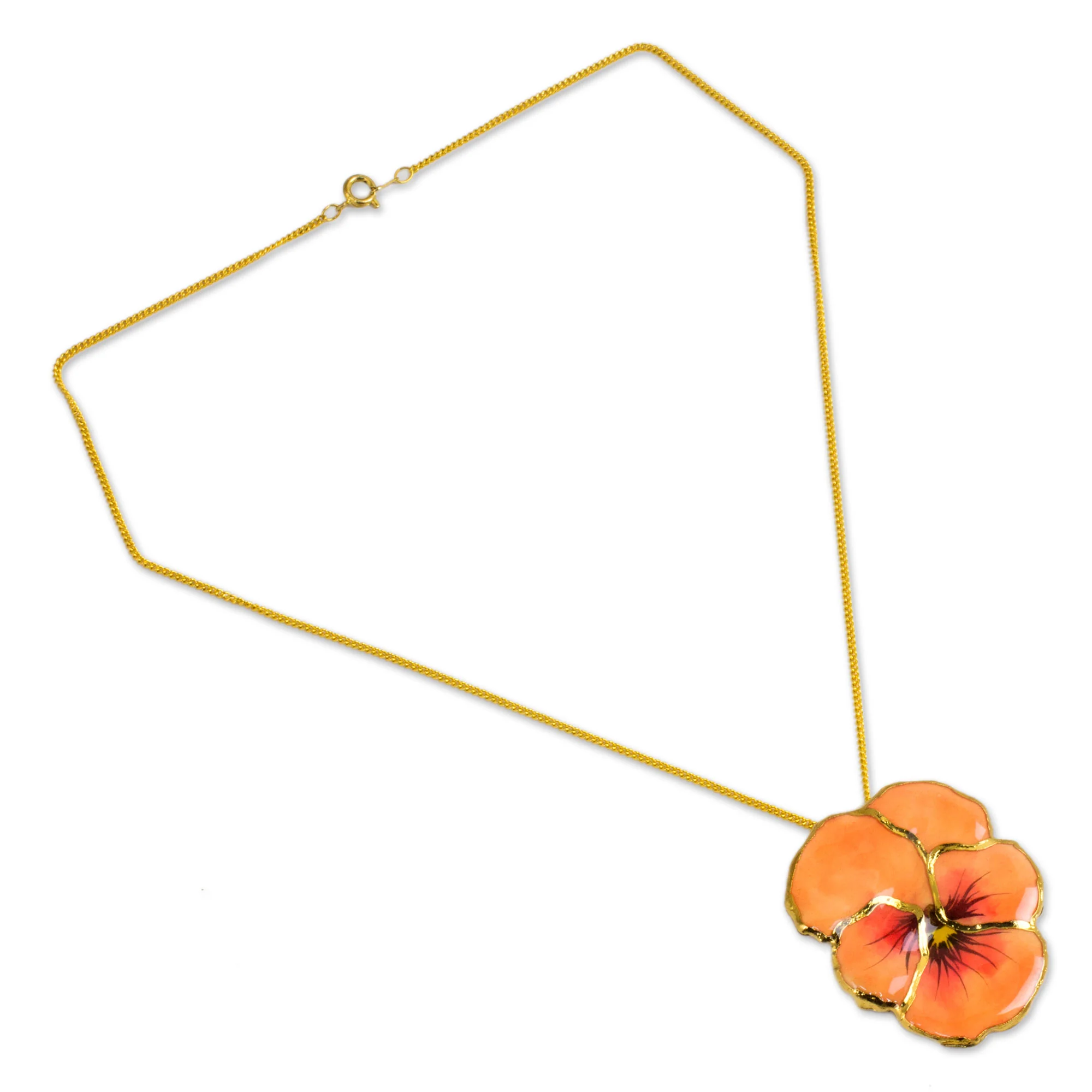 Peach Pansy Natural Flower Pendant Necklace from Thailand - Image 3