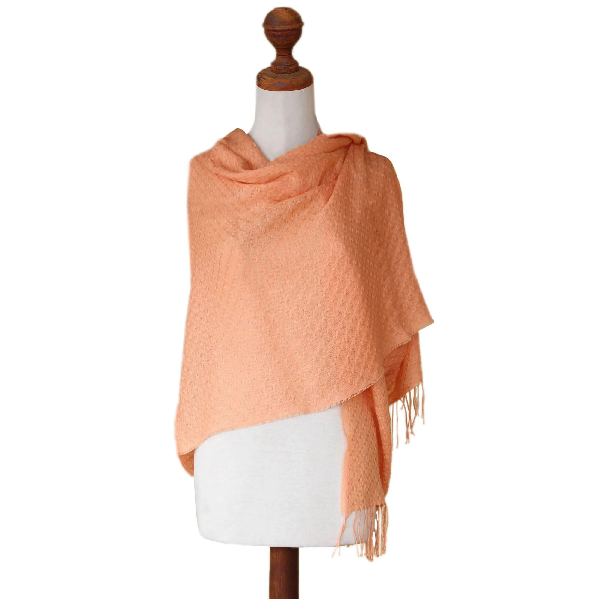 Peaches Orange Pure Alpaca Wool Shawl - Image 3