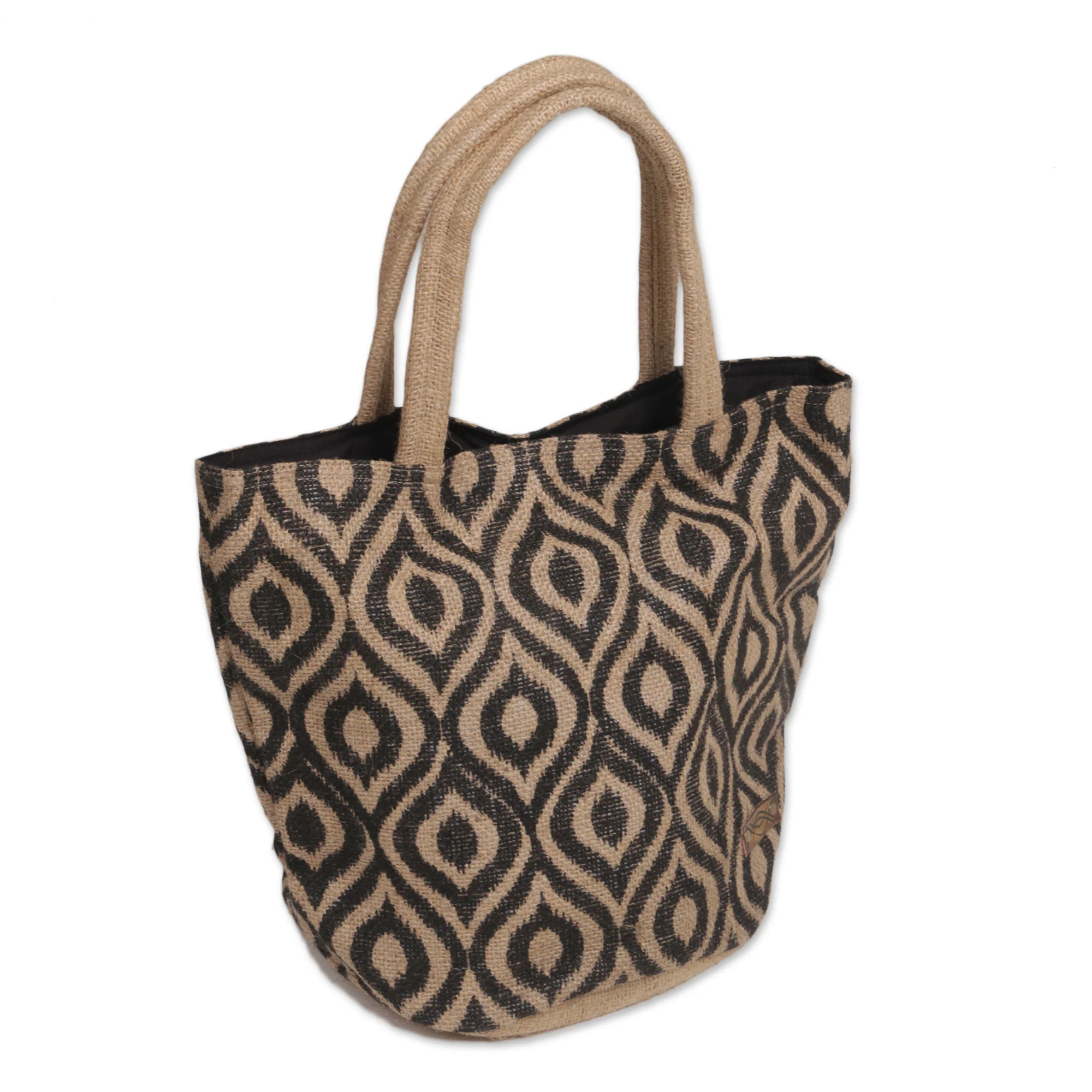 Peacock Paradise in Black Handmade Tote Handbag Crafted from Agel Grass - Image 3