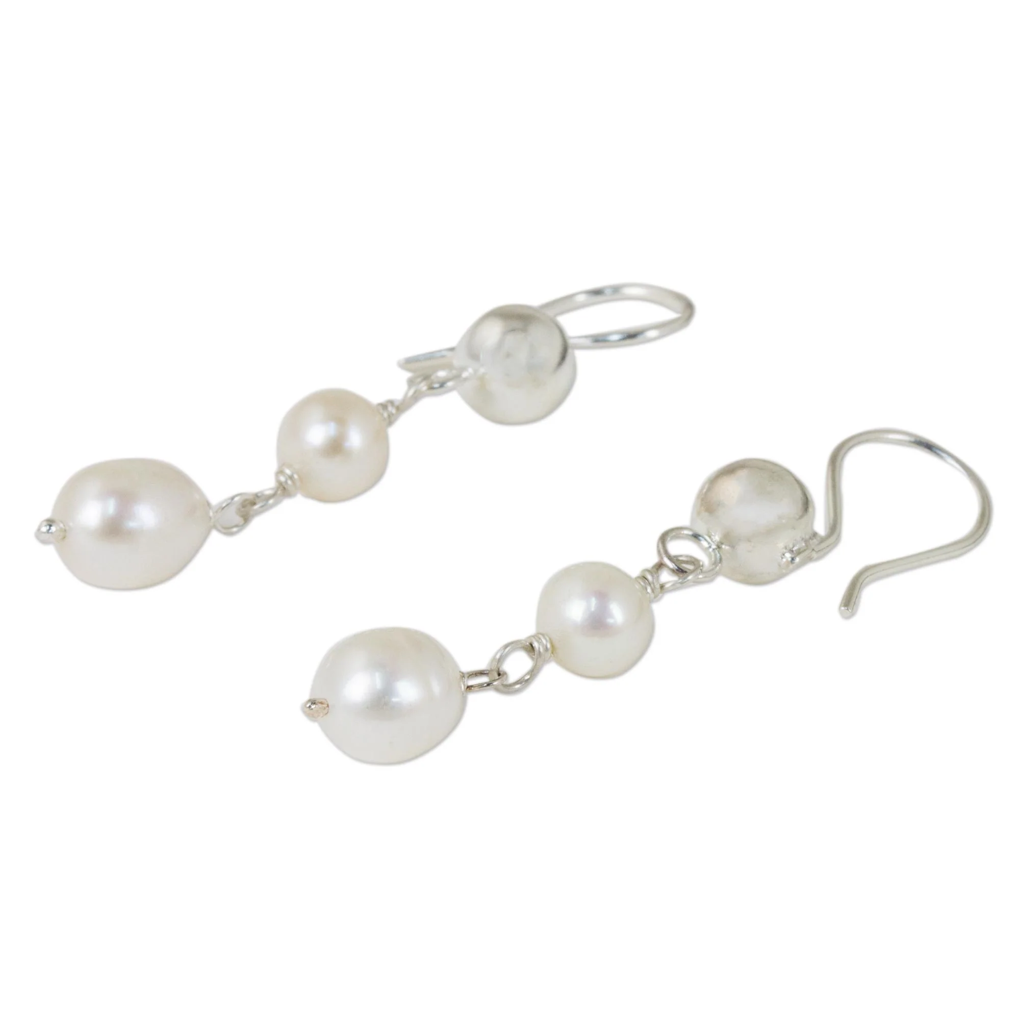 Pearl Cascade Artisan Crafted Sterling Silver and Cultured Pearl Earrings - Image 3
