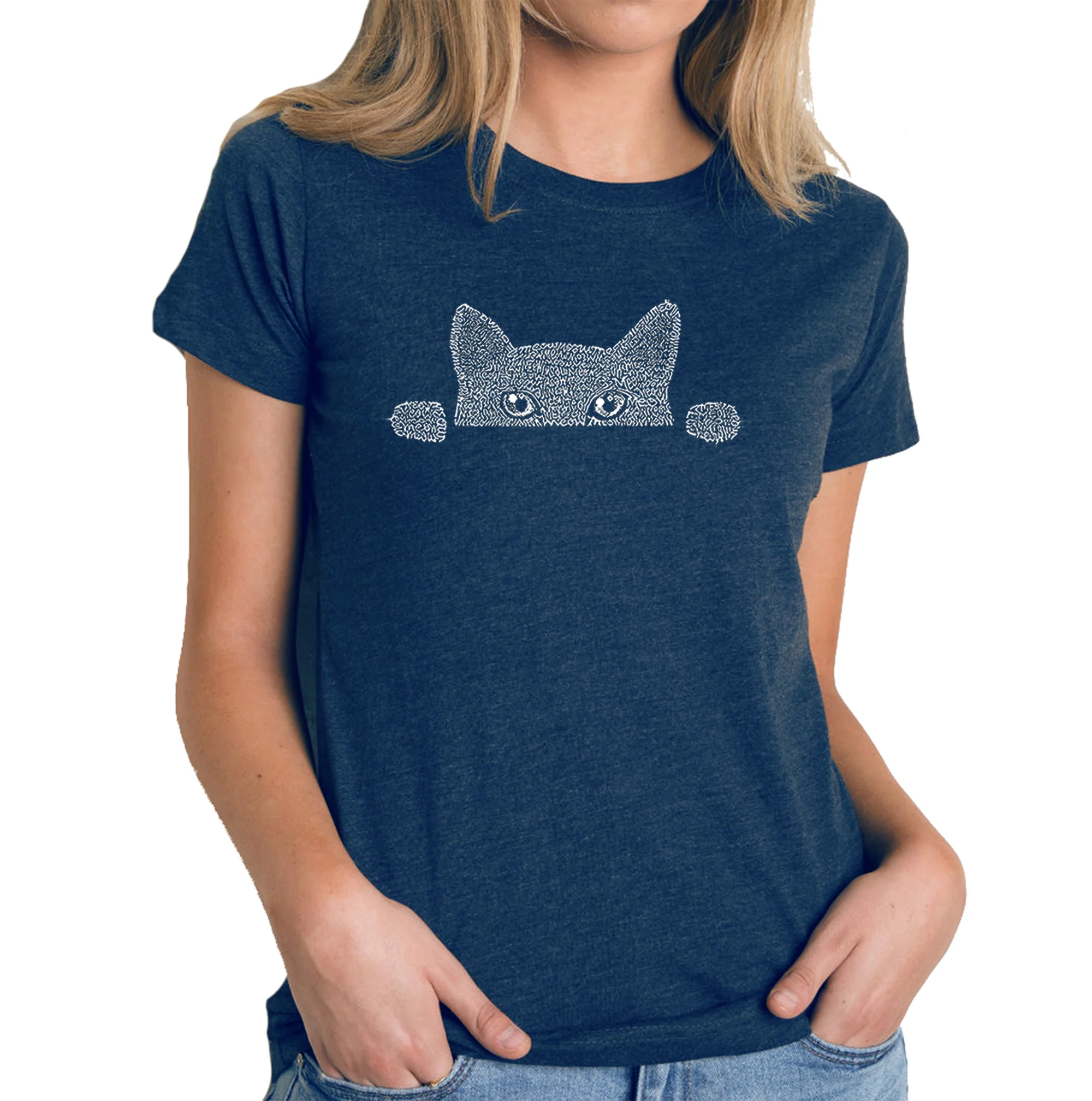 Peeking Cat  - Women's Premium Blend Word Art T-Shirt - Image 4