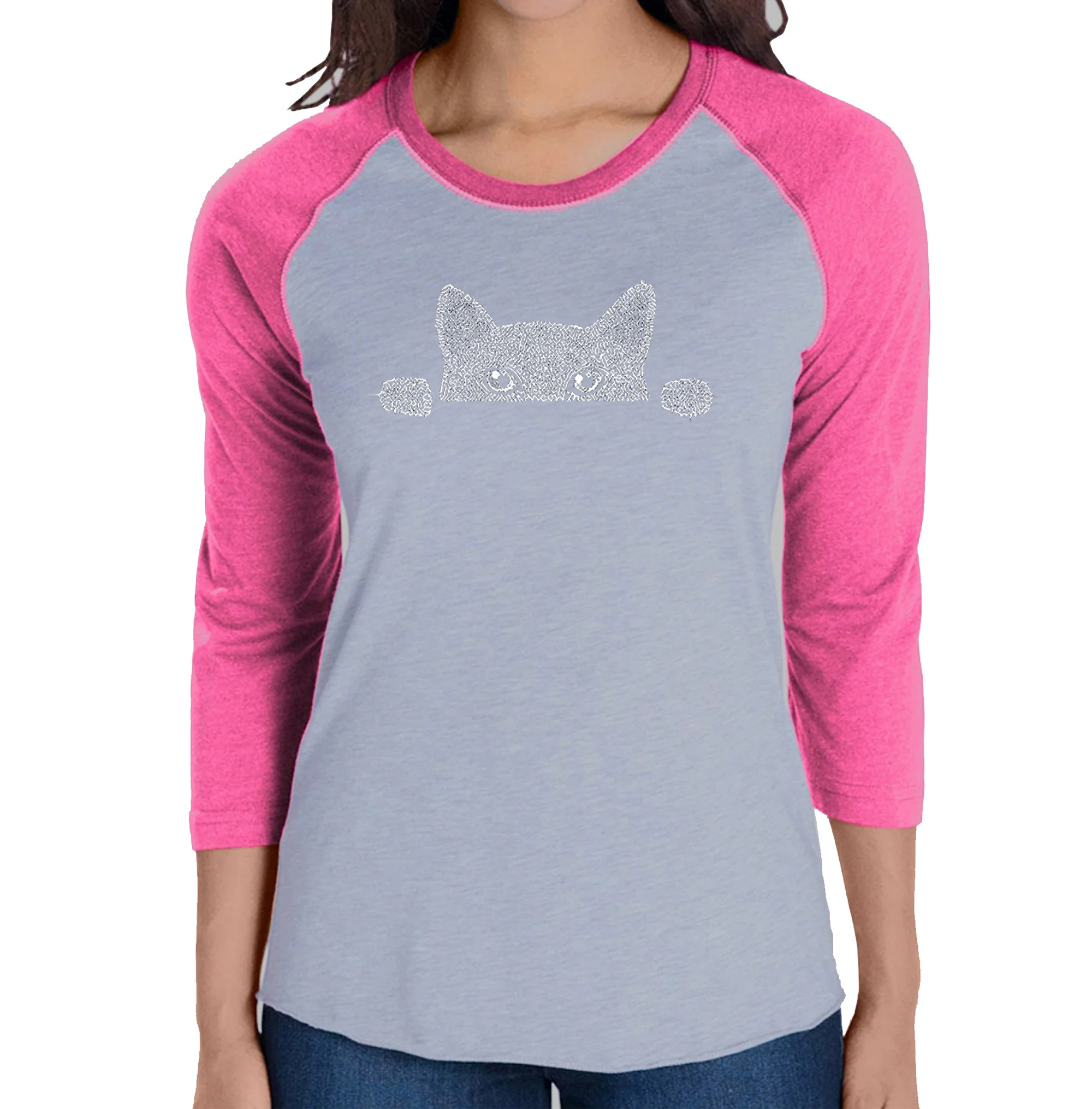 Peeking Cat  - Women's Raglan Baseball Word Art T-Shirt - Image 3
