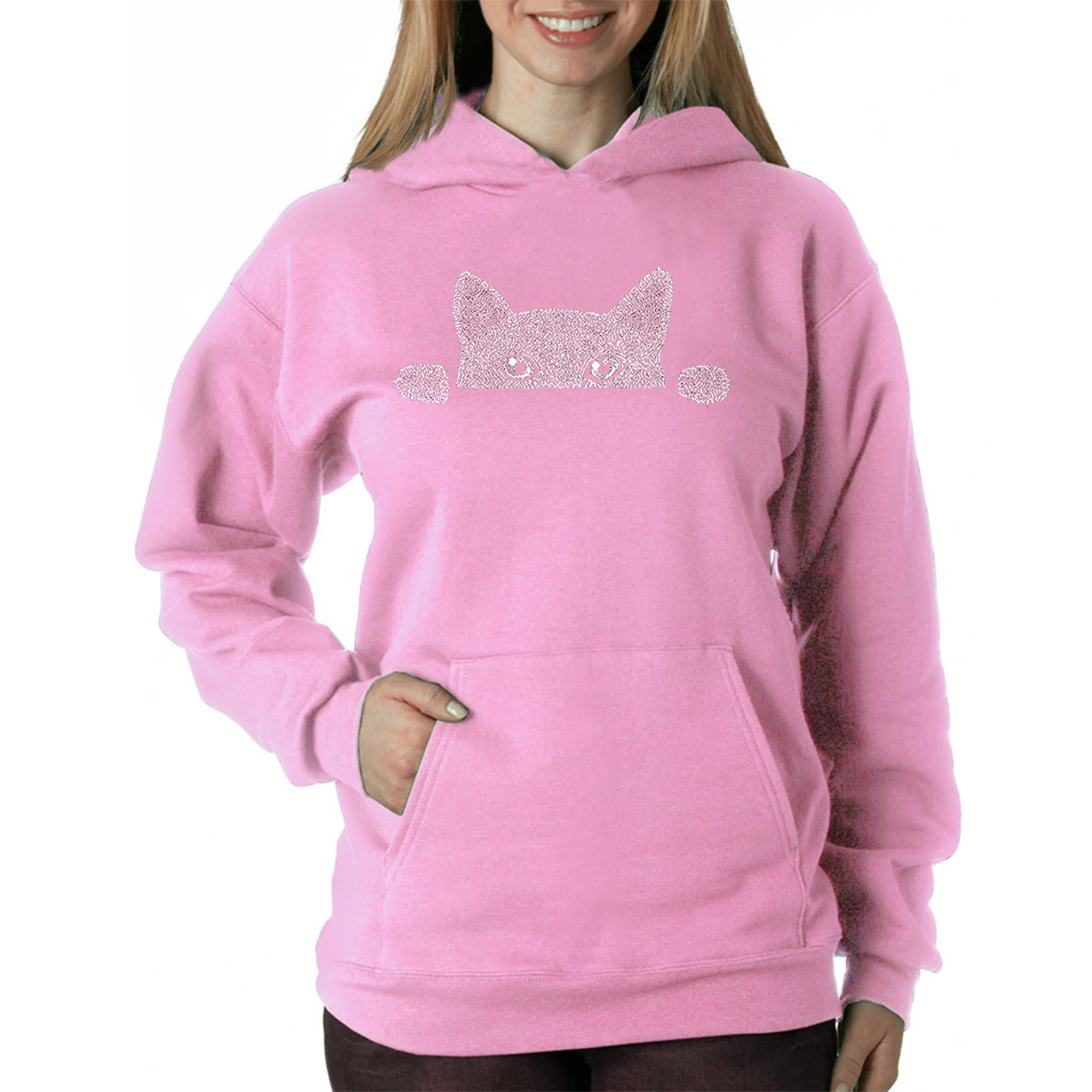 Peeking Cat - Women's Word Art Hooded Sweatshirt - Image 3