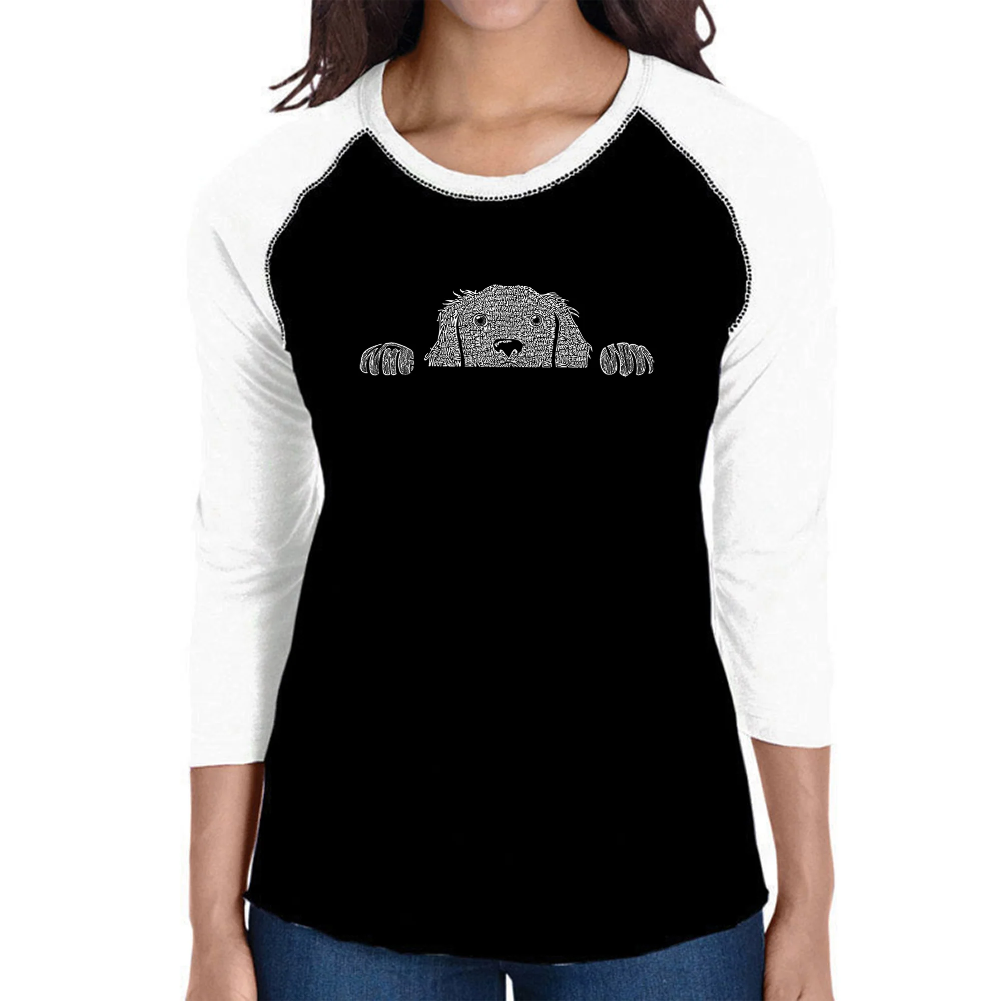 Peeking Dog - Women's Raglan Word Art T-Shirt