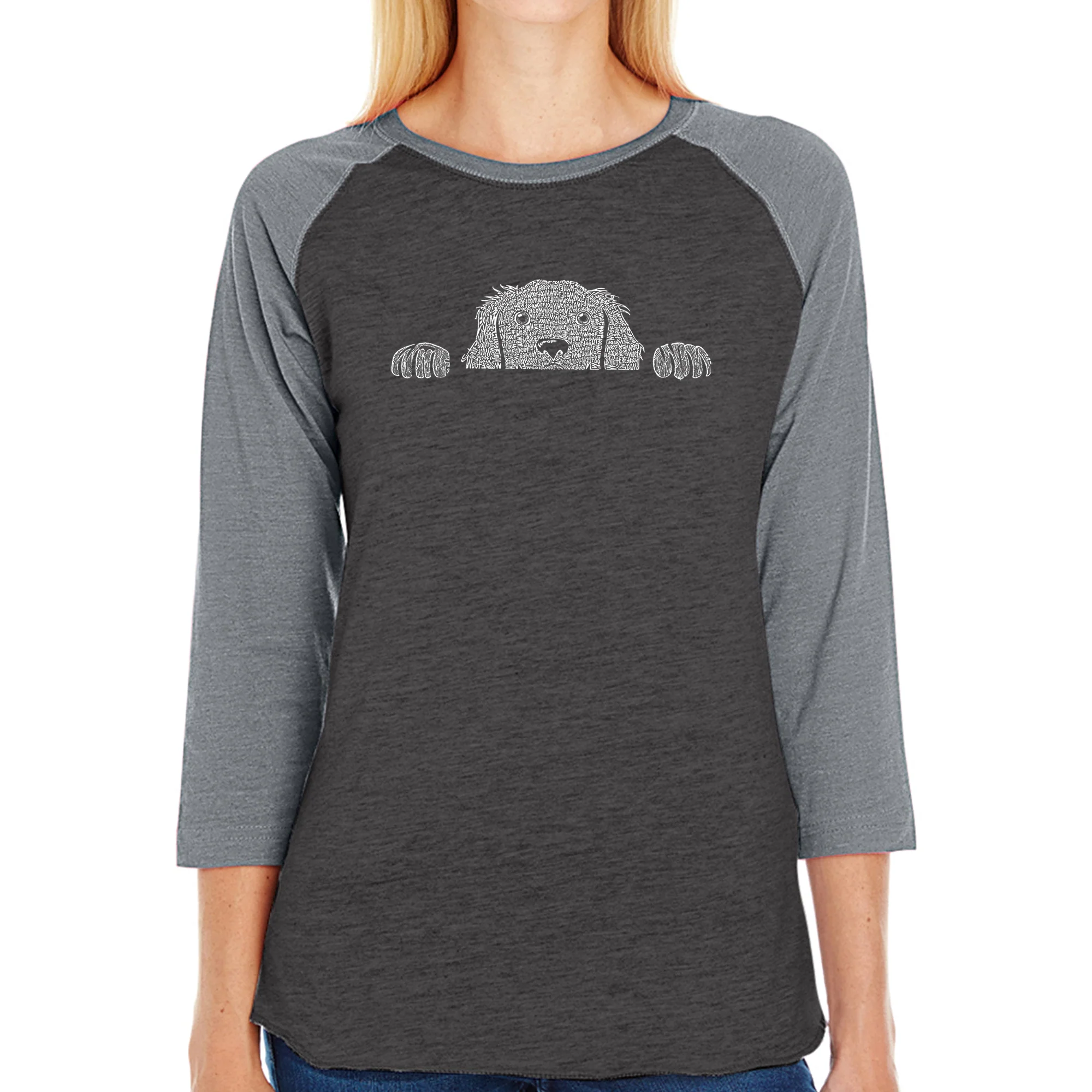 Peeking Dog - Women's Raglan Word Art T-Shirt - Image 3