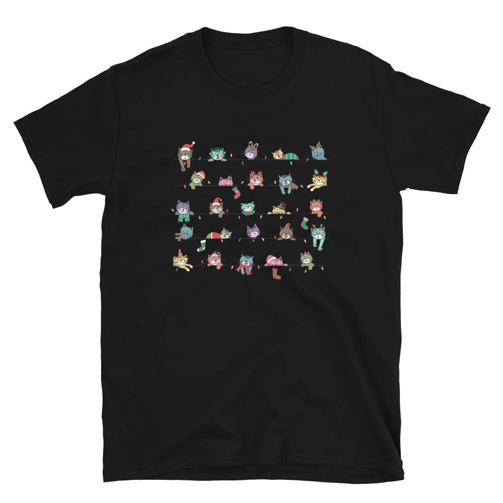 Peeping Pets Holiday Cats T-Shirt - Image 4