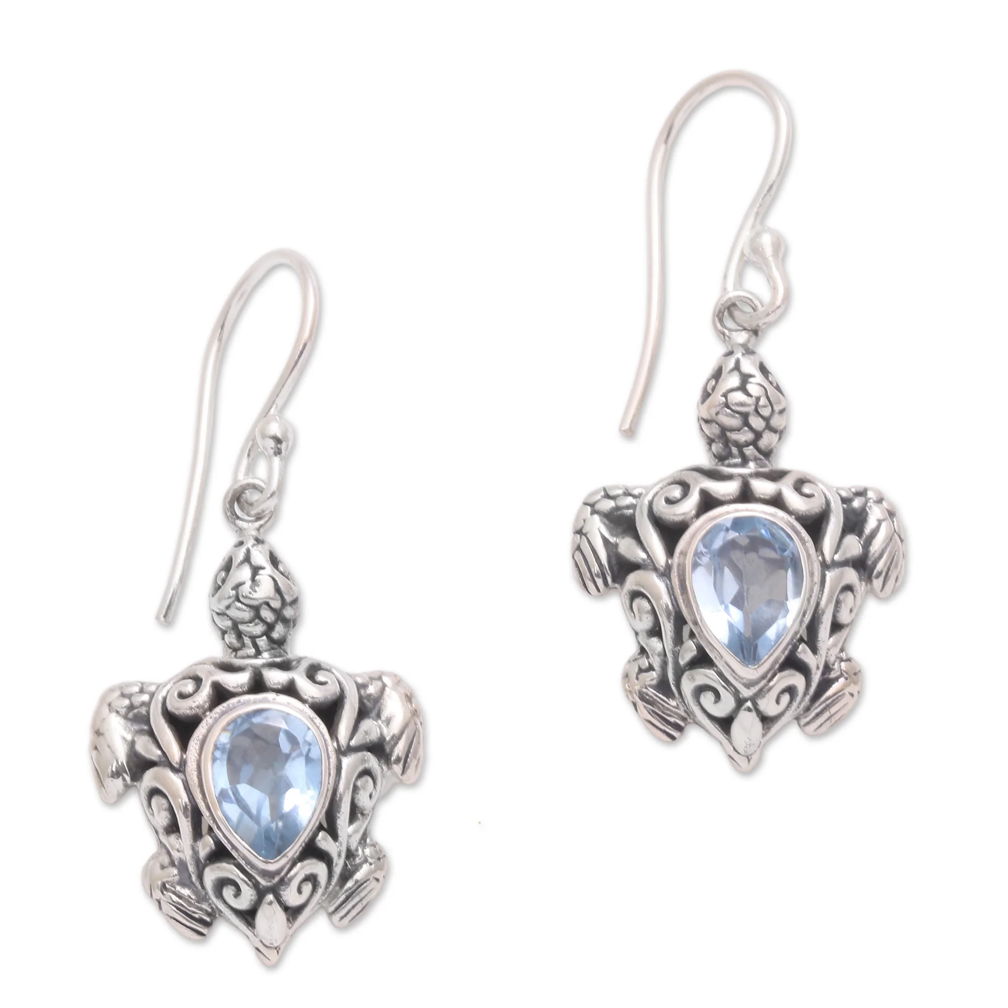 Penyu Paradise Sterling Silver Blue Topaz Sea Turtle Dangle Earrings - Image 2