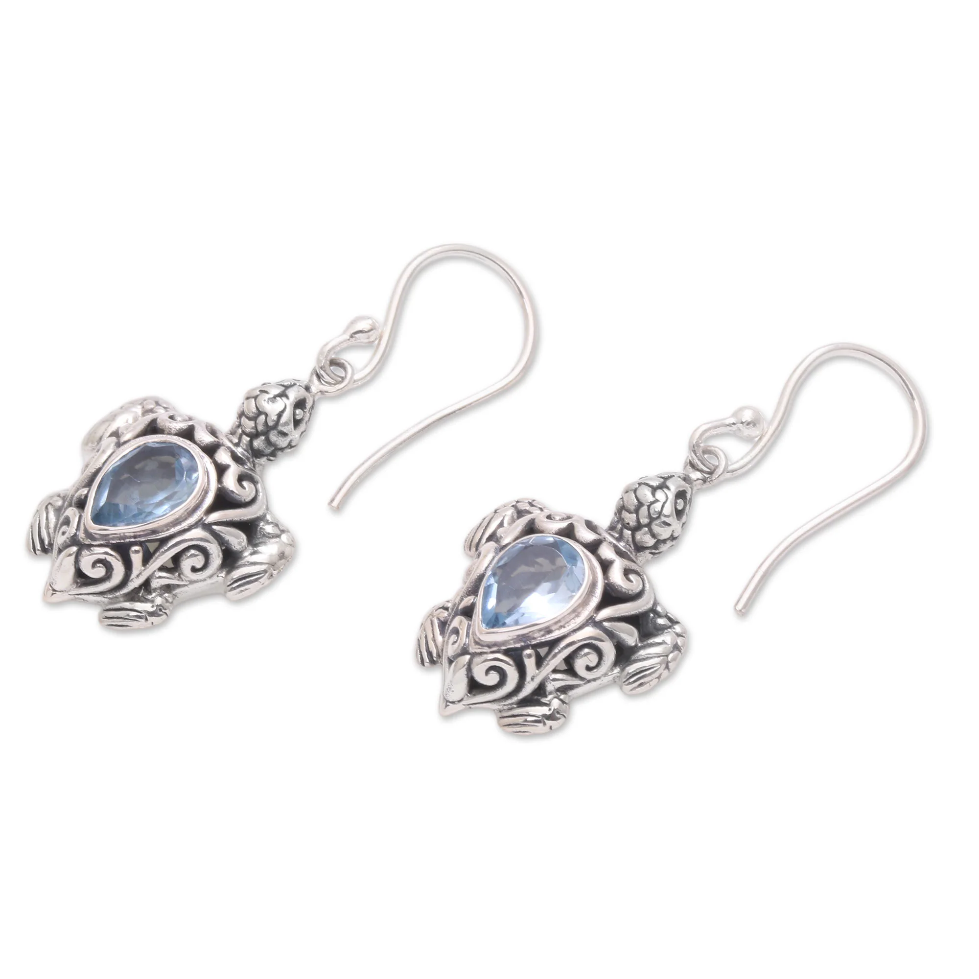 Penyu Paradise Sterling Silver Blue Topaz Sea Turtle Dangle Earrings - Image 3