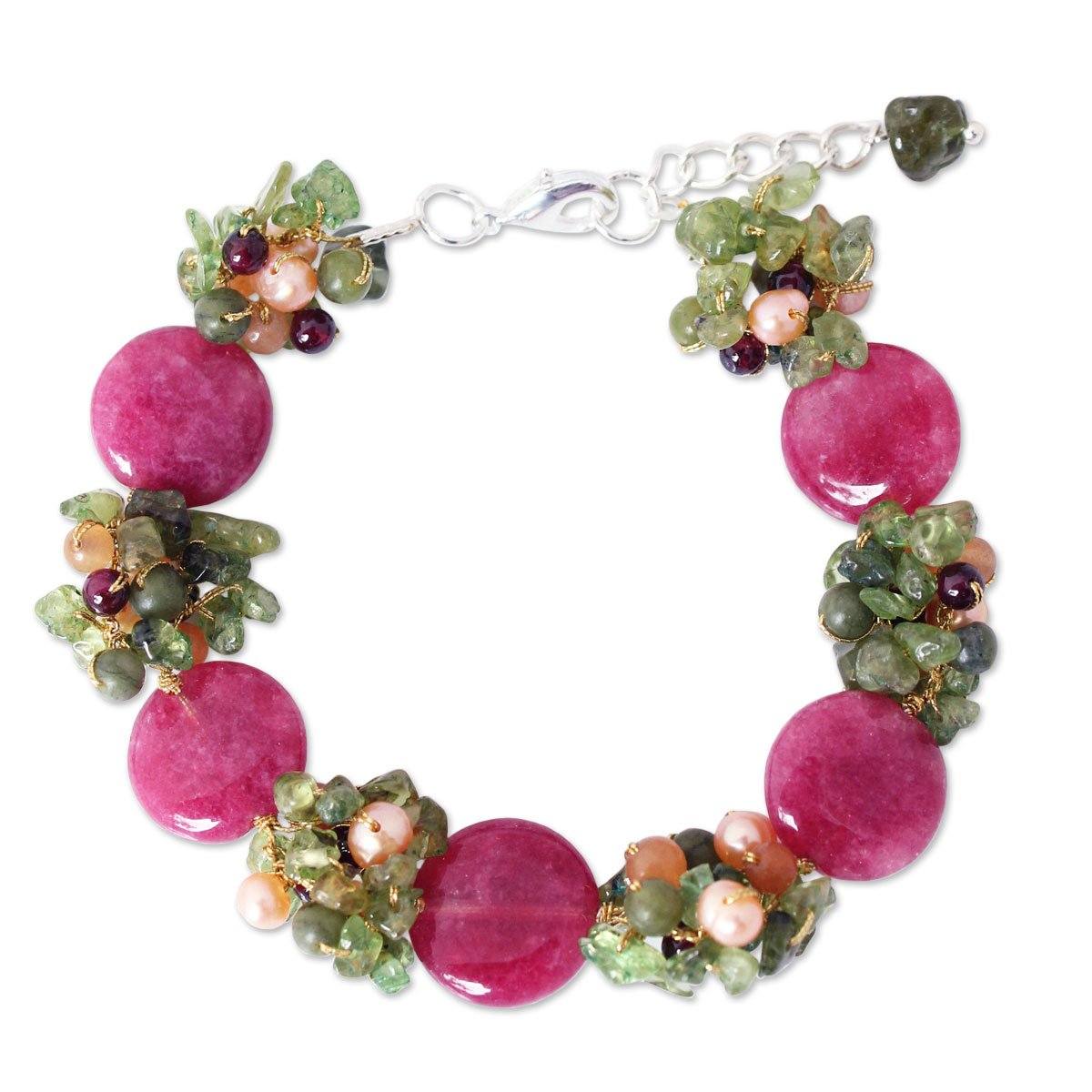 Peony Romance Gemstone & Pearl Beaded Bracelet - Image 2