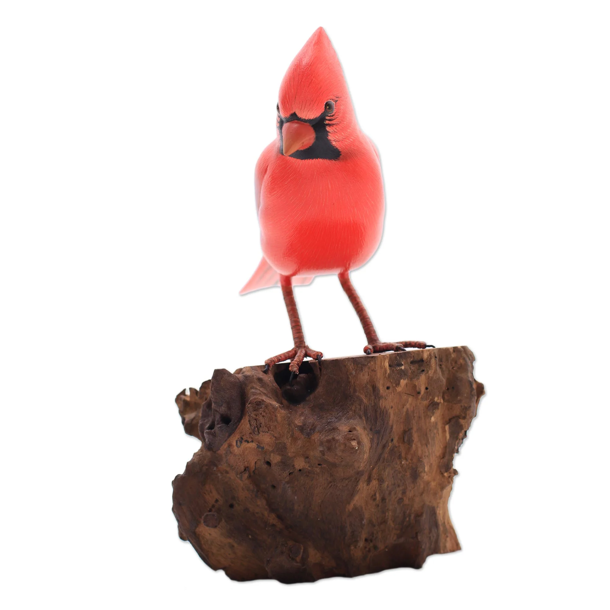 Perched Virginia Cardinal Hand-Painted Wood Virginia Cardinal Sculpture from Bali - Image 5