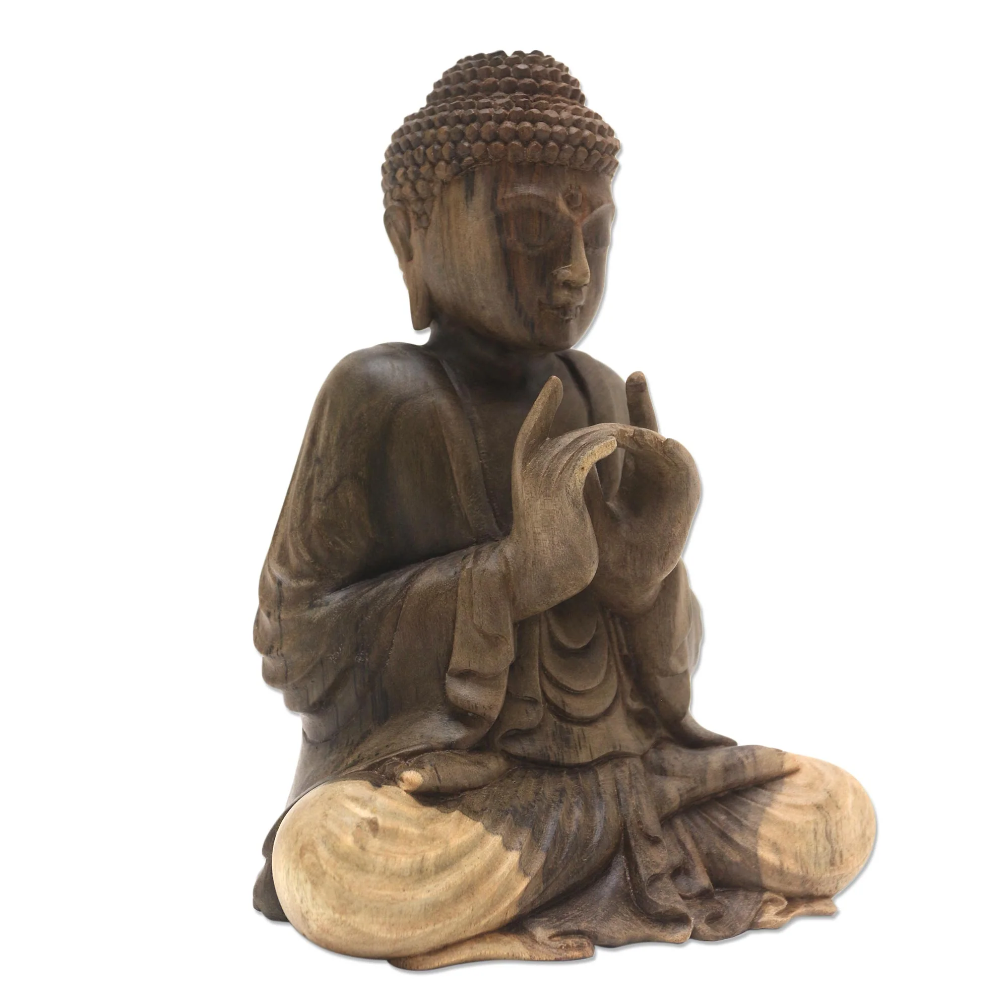 Perfect Enlightenment Hand Carved Buddha Hibiscus Wood Sculpture - Image 4
