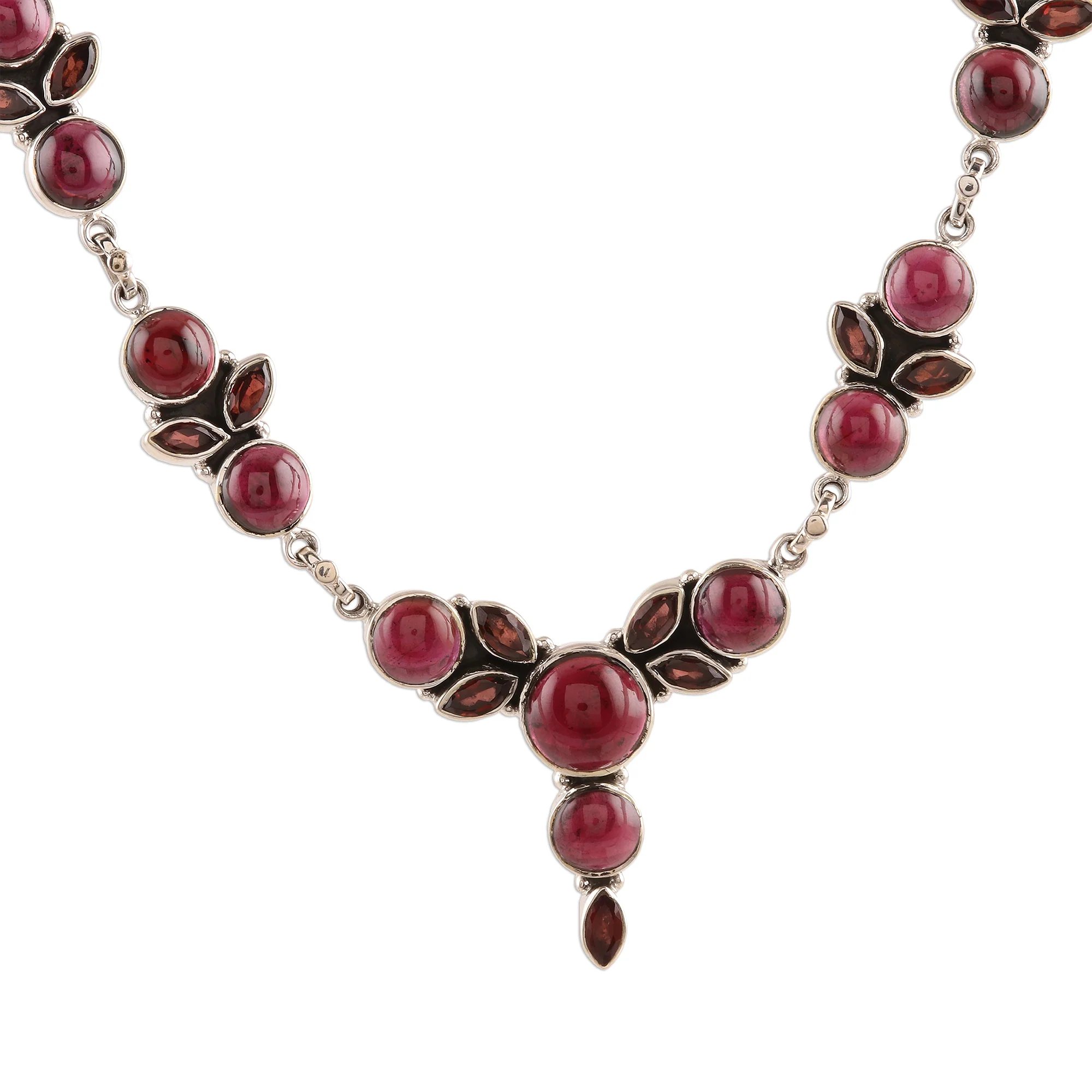 Perfect Radiance Garnet Link Pendant Necklace Crafted in India - Image 2