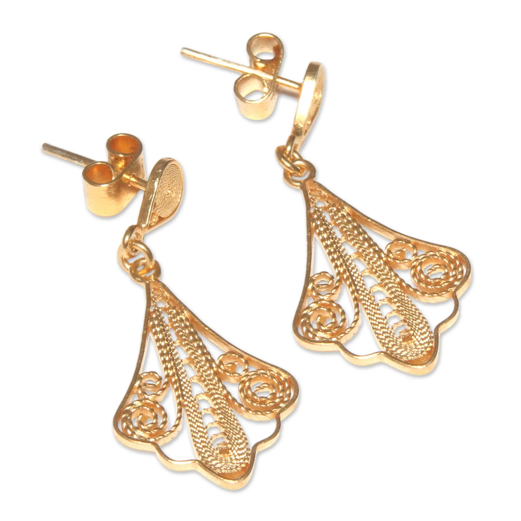 Peruvian Lace 21K Gold Plated Filigree Dangle Earrings from Peru - Image 2