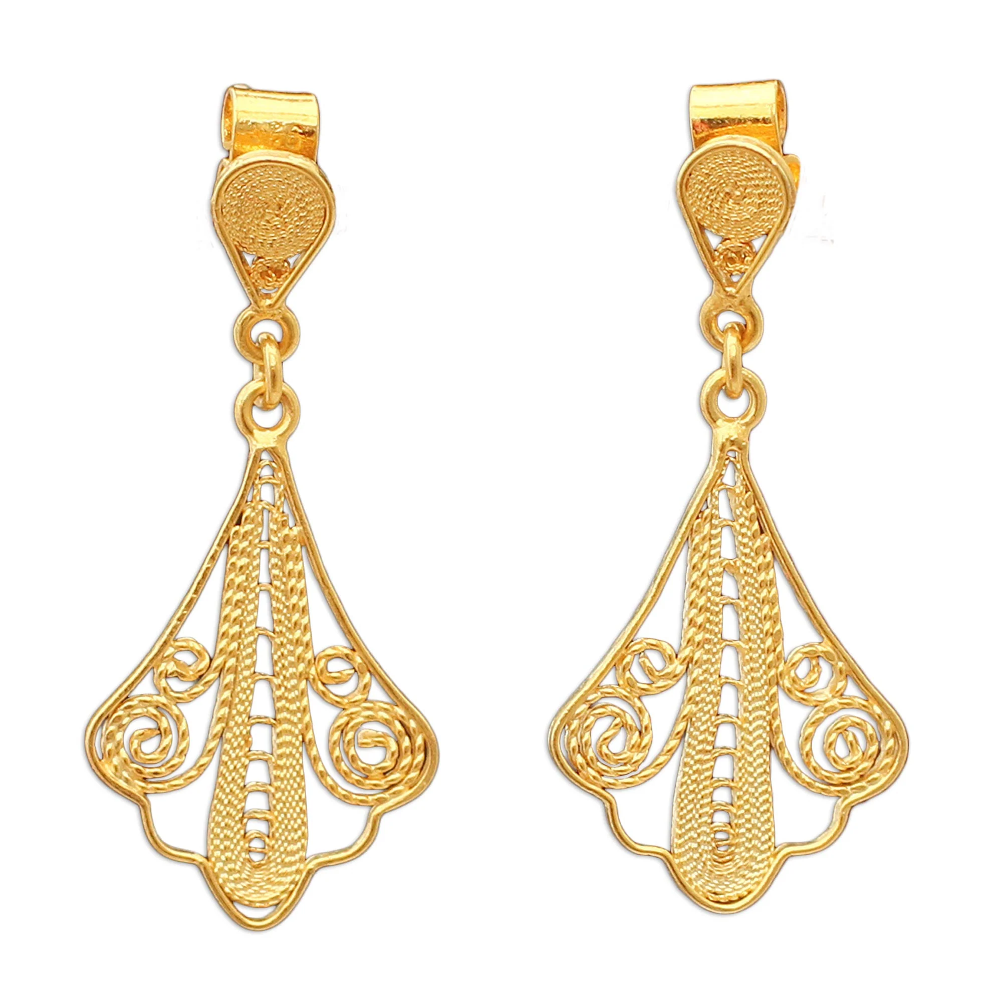 Peruvian Lace 21K Gold Plated Filigree Dangle Earrings from Peru - Image 3