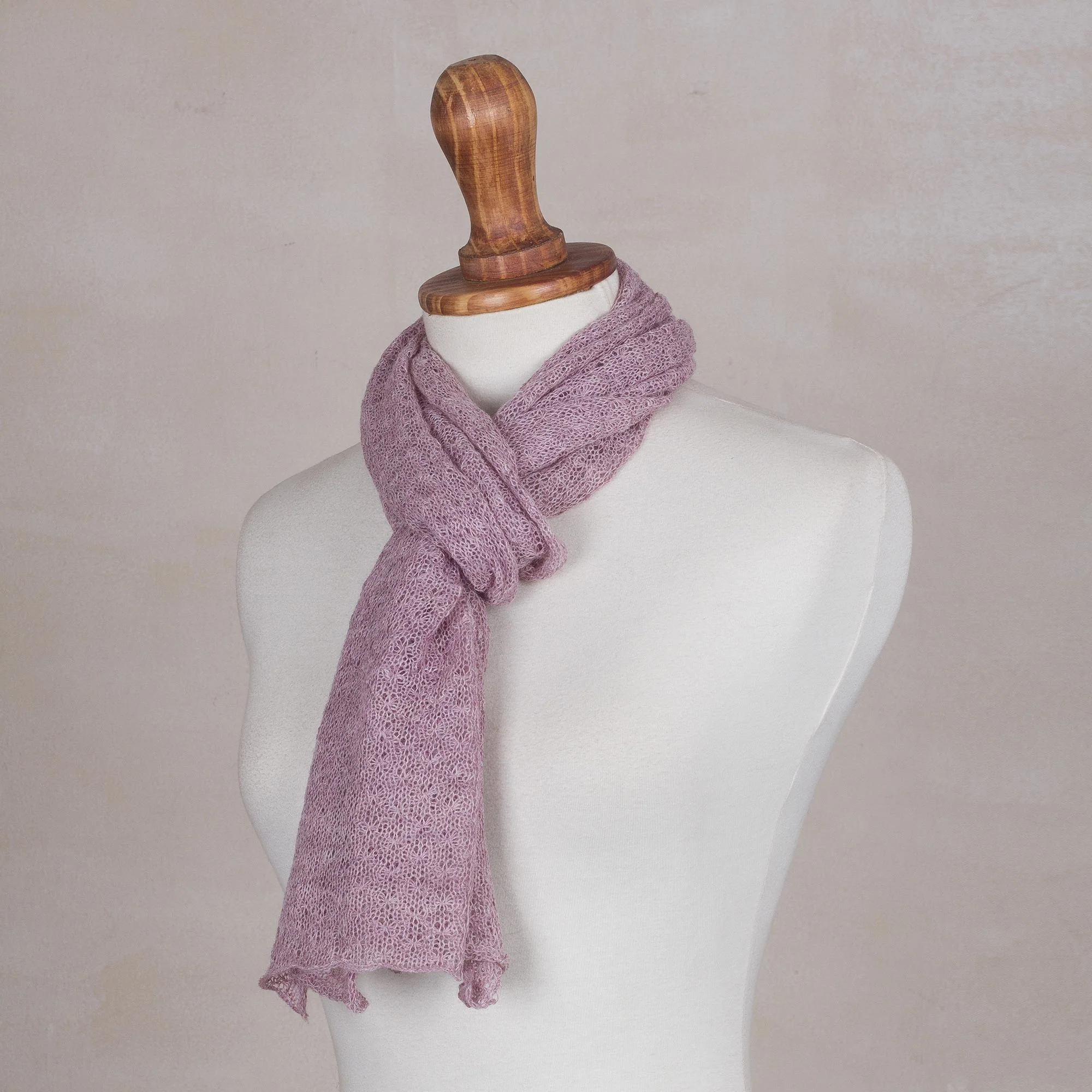 Petal Pink Gossamer 100% Baby Alpaca Wrap Scarf in Petal Pink from Peru - Image 4